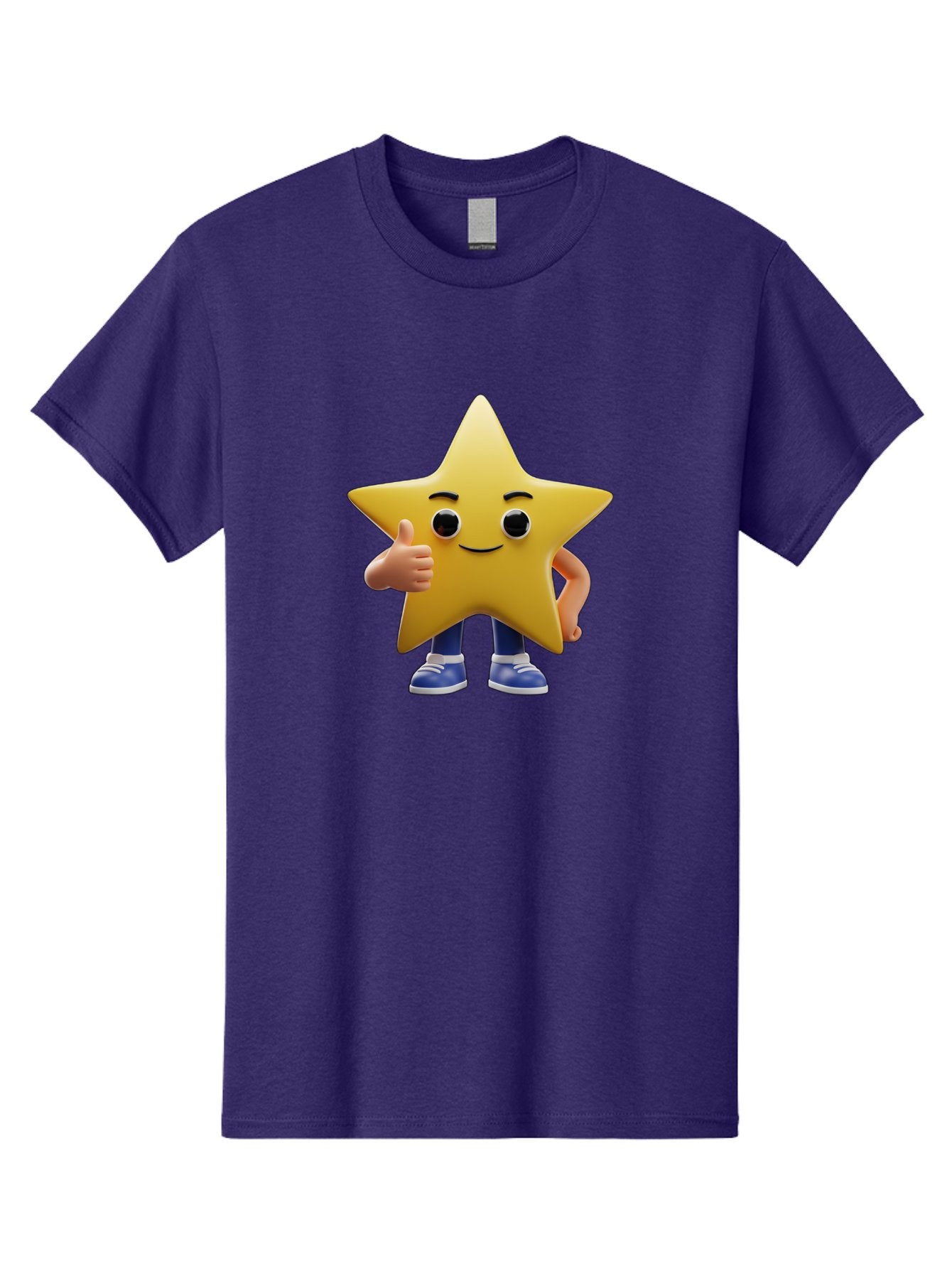 Star-Character-3 Men'S Graphic Tee, 100% Cotton, Comfortable Casual Summer Wear, Machine Washable, Yellow Star Character, Thumbs Up Gesture, Smiling Face, Blue Shoes, Childrens Illustration, Cartoon Style, Friendly Demeanor, Positive Vibe Bae779 6