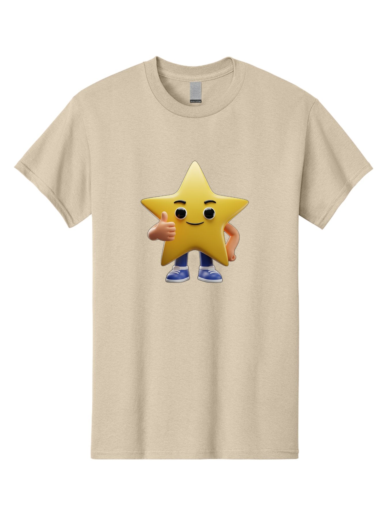 Star-Character-3 Men'S Graphic Tee, 100% Cotton, Comfortable Casual Summer Wear, Machine Washable, Yellow Star Character, Thumbs Up Gesture, Smiling Face, Blue Shoes, Childrens Illustration, Cartoon Style, Friendly Demeanor, Positive Vibe Bae779 12