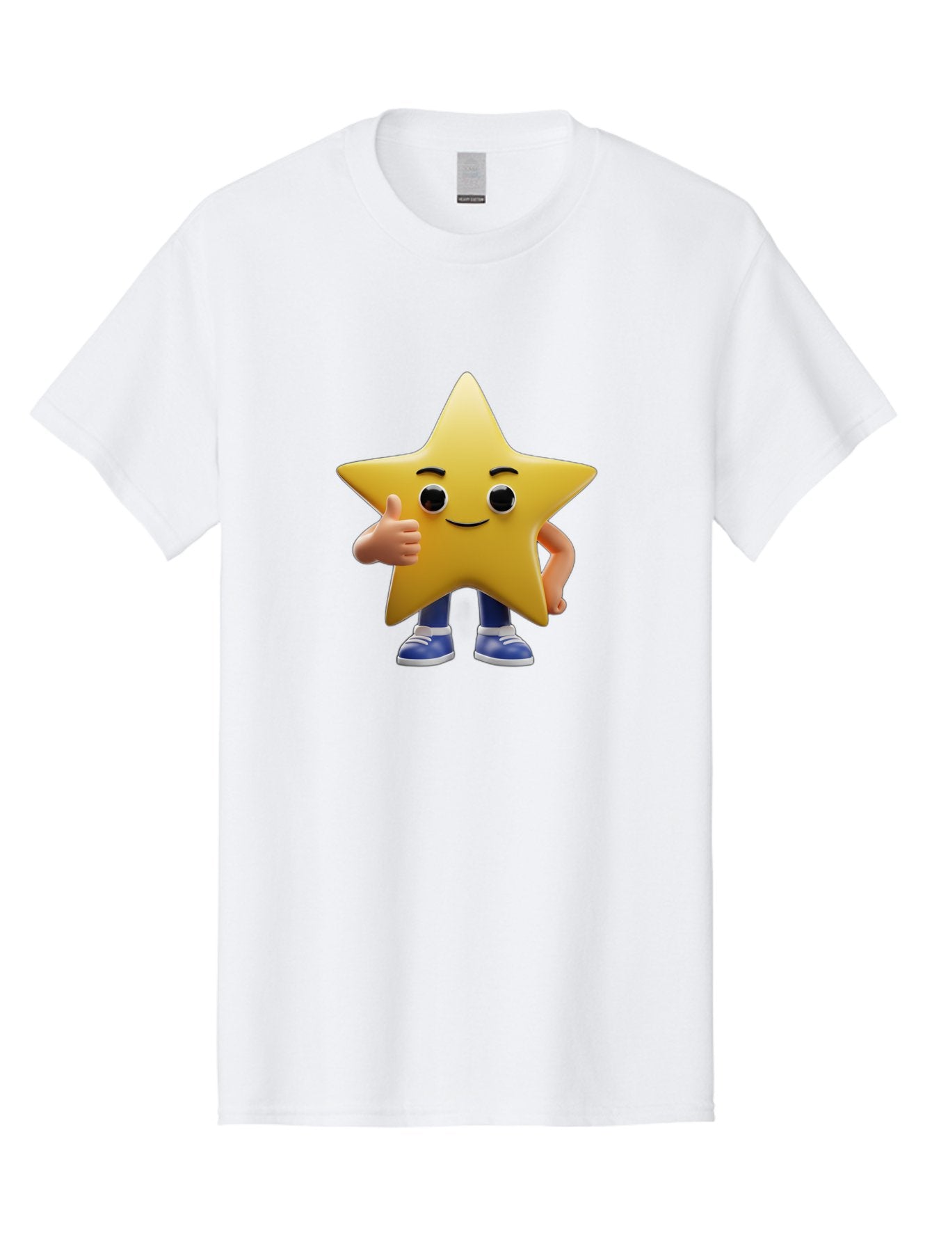 Star-Character-3 Men'S Graphic Tee, 100% Cotton, Comfortable Casual Summer Wear, Machine Washable, Yellow Star Character, Thumbs Up Gesture, Smiling Face, Blue Shoes, Childrens Illustration, Cartoon Style, Friendly Demeanor, Positive Vibe Bae779 9