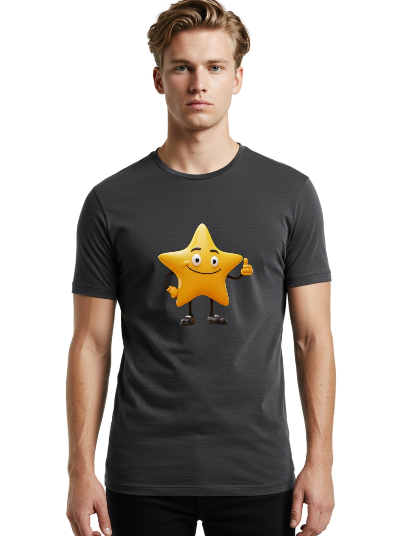 Star-Character-4 Men'S Graphic Tee, 100% Cotton, Comfortable Casual Summer Wear, Machine Washable, Smiling Star Character, Thumbs Up Gesture, Cartoon Style, Yellow Star, Funny Face, Animated Illustration, Friendly Demeanor, Positive Vibes, Bae780 29