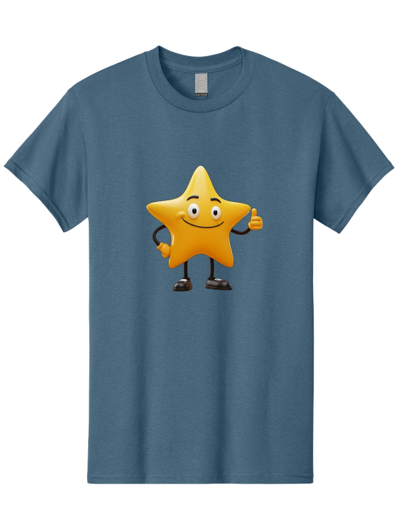Star-Character-4 Men'S Graphic Tee, 100% Cotton, Comfortable Casual Summer Wear, Machine Washable, Smiling Star Character, Thumbs Up Gesture, Cartoon Style, Yellow Star, Funny Face, Animated Illustration, Friendly Demeanor, Positive Vibes, Bae780 4