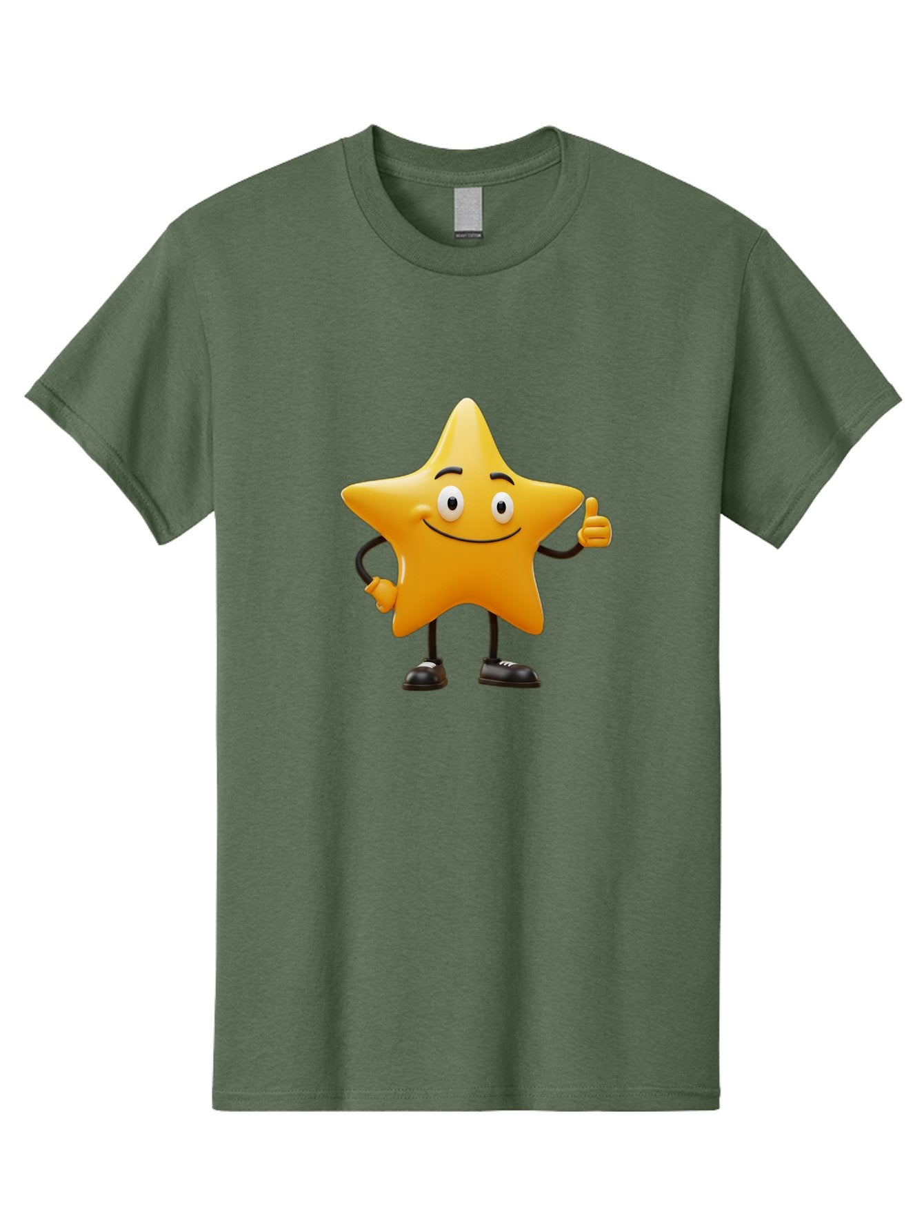 Star-Character-4 Men'S Graphic Tee, 100% Cotton, Comfortable Casual Summer Wear, Machine Washable, Smiling Star Character, Thumbs Up Gesture, Cartoon Style, Yellow Star, Funny Face, Animated Illustration, Friendly Demeanor, Positive Vibes, Bae780 7