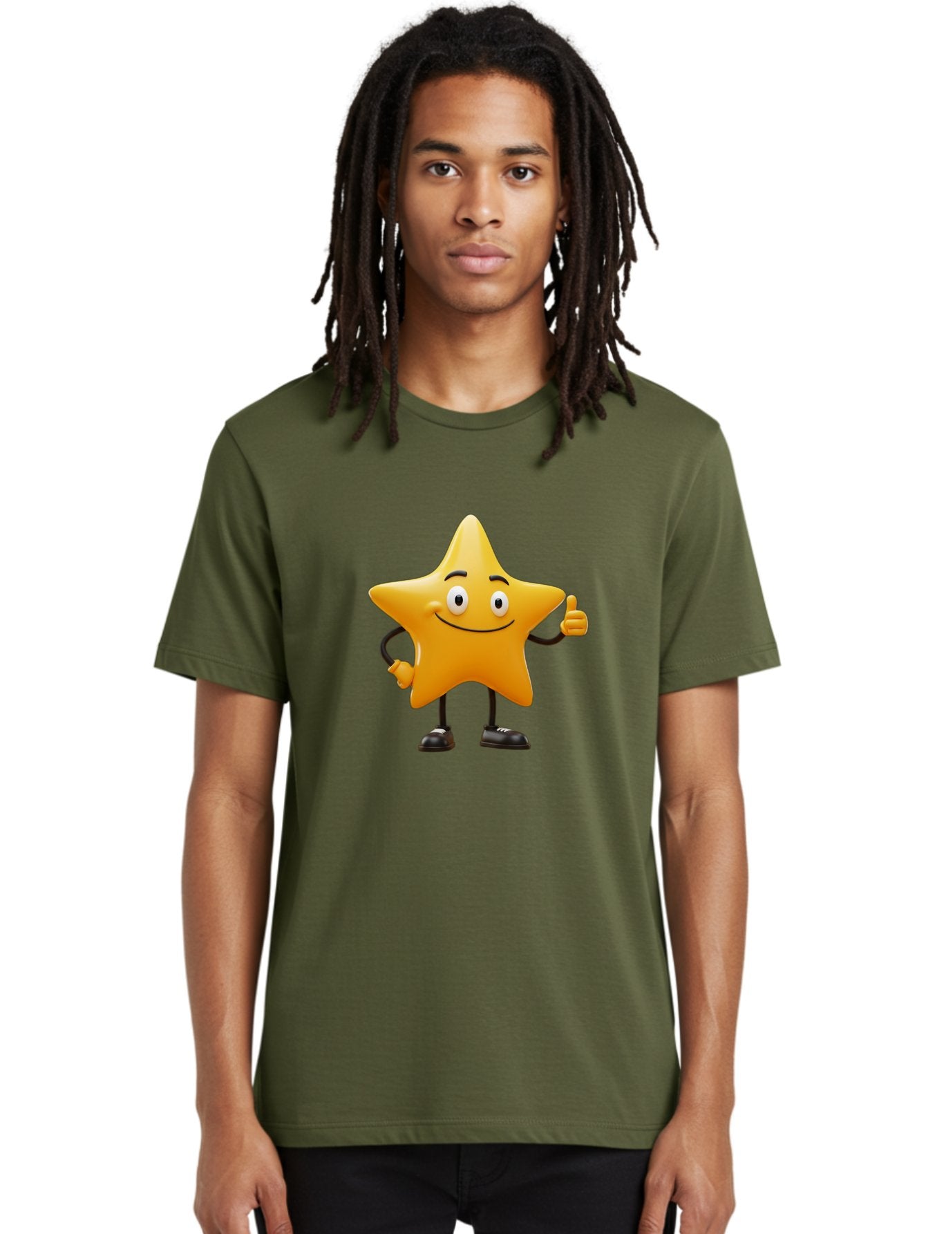 Star-Character-4 Men'S Graphic Tee, 100% Cotton, Comfortable Casual Summer Wear, Machine Washable, Smiling Star Character, Thumbs Up Gesture, Cartoon Style, Yellow Star, Funny Face, Animated Illustration, Friendly Demeanor, Positive Vibes, Bae780 16