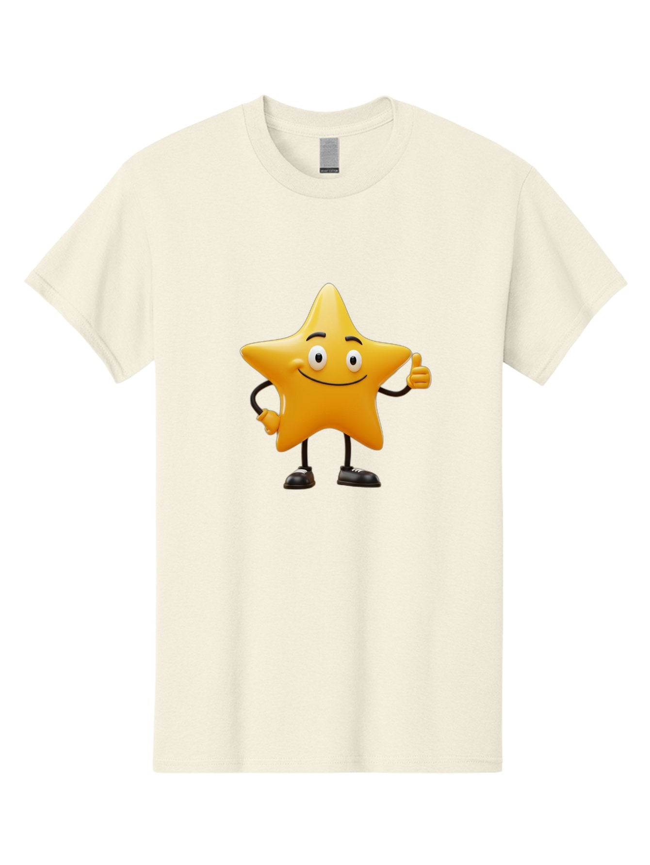 Star-Character-4 Men'S Graphic Tee, 100% Cotton, Comfortable Casual Summer Wear, Machine Washable, Smiling Star Character, Thumbs Up Gesture, Cartoon Style, Yellow Star, Funny Face, Animated Illustration, Friendly Demeanor, Positive Vibes, Bae780 3