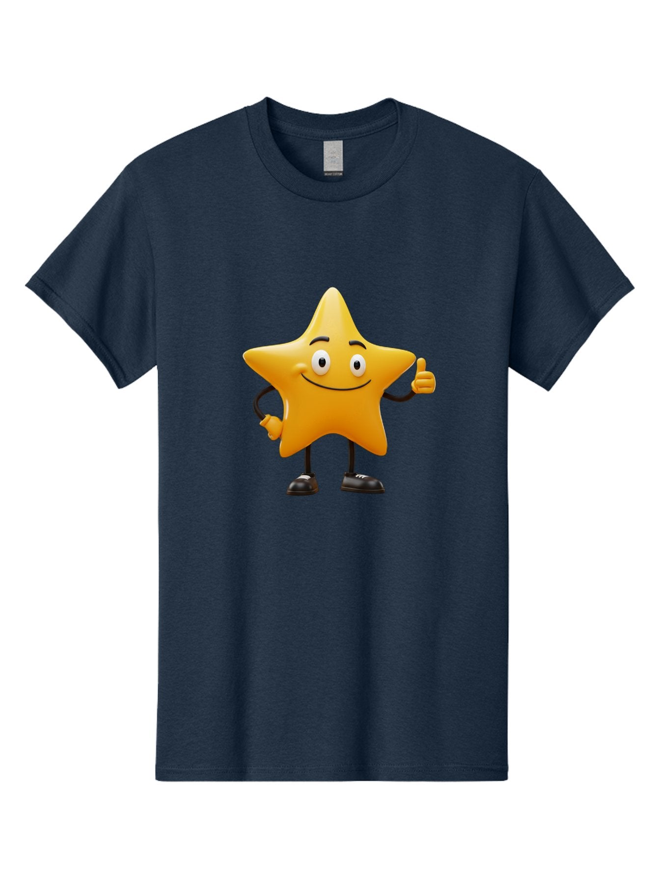 Star-Character-4 Men'S Graphic Tee, 100% Cotton, Comfortable Casual Summer Wear, Machine Washable, Smiling Star Character, Thumbs Up Gesture, Cartoon Style, Yellow Star, Funny Face, Animated Illustration, Friendly Demeanor, Positive Vibes, Bae780
