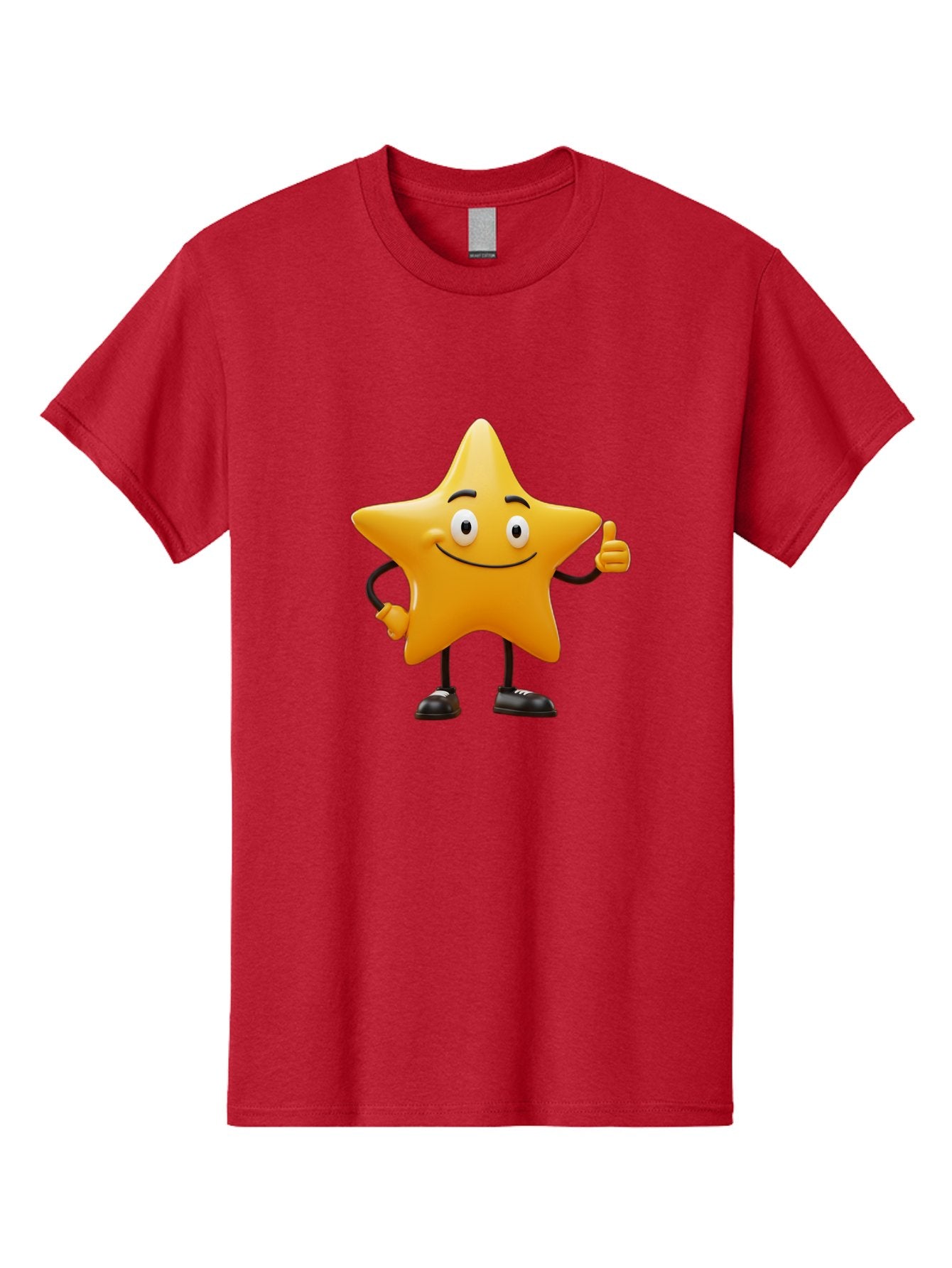 Star-Character-4 Men'S Graphic Tee, 100% Cotton, Comfortable Casual Summer Wear, Machine Washable, Smiling Star Character, Thumbs Up Gesture, Cartoon Style, Yellow Star, Funny Face, Animated Illustration, Friendly Demeanor, Positive Vibes, Bae780