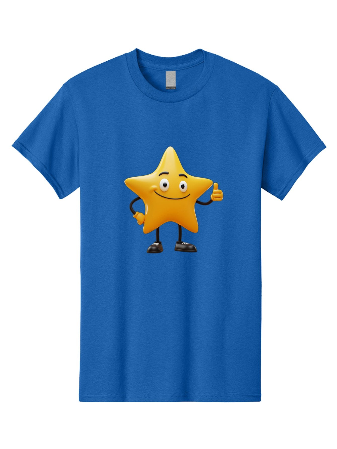 Star-Character-4 Men'S Graphic Tee, 100% Cotton, Comfortable Casual Summer Wear, Machine Washable, Smiling Star Character, Thumbs Up Gesture, Cartoon Style, Yellow Star, Funny Face, Animated Illustration, Friendly Demeanor, Positive Vibes, Bae780 6