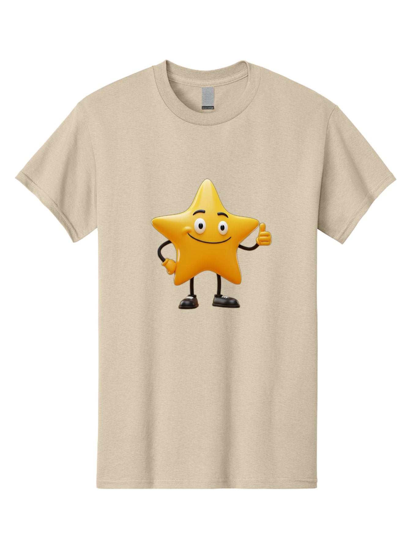 Star-Character-4 Men'S Graphic Tee, 100% Cotton, Comfortable Casual Summer Wear, Machine Washable, Smiling Star Character, Thumbs Up Gesture, Cartoon Style, Yellow Star, Funny Face, Animated Illustration, Friendly Demeanor, Positive Vibes, Bae780 11