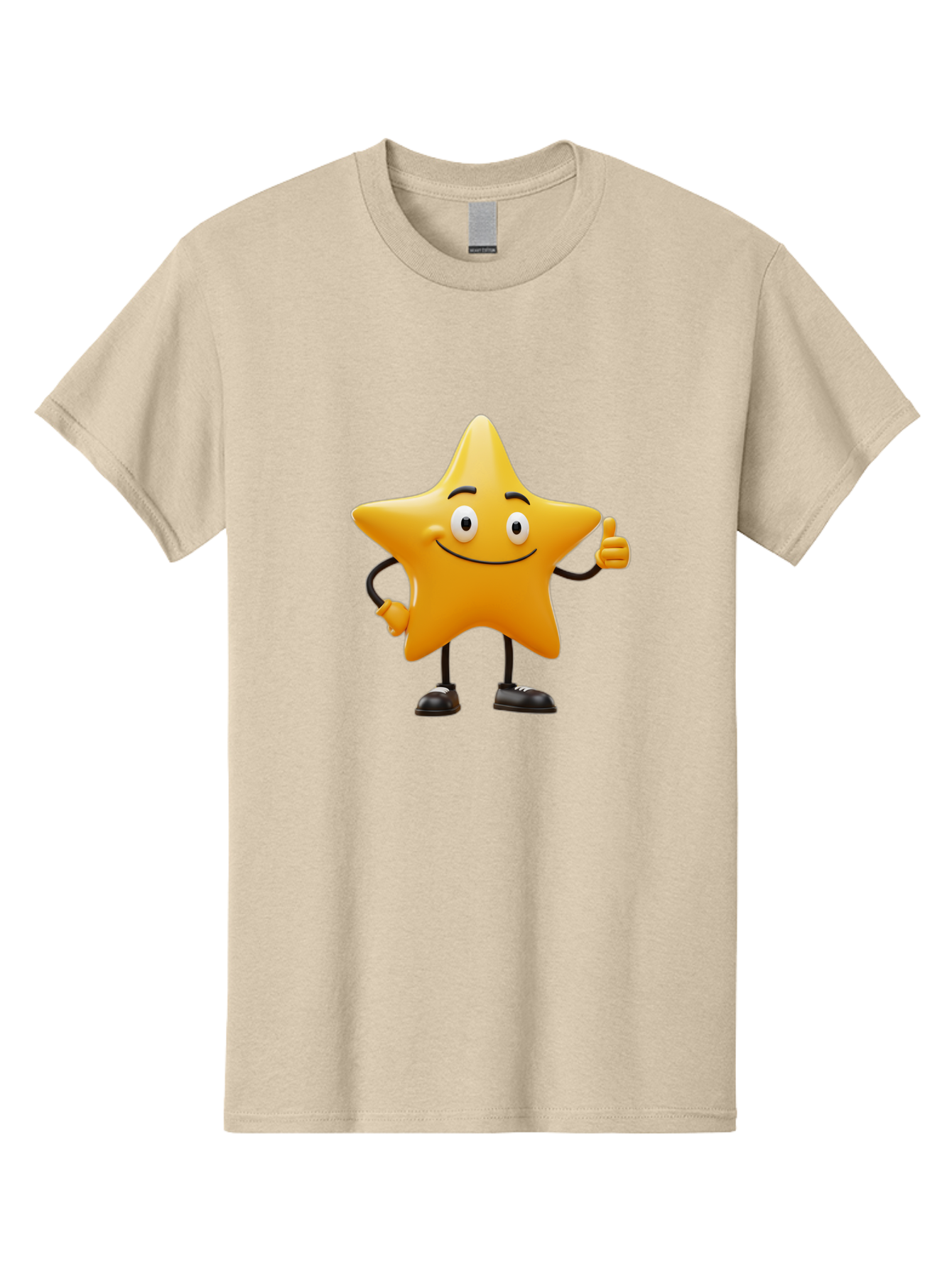 Star-Character-4 Men'S Graphic Tee, 100% Cotton, Comfortable Casual Summer Wear, Machine Washable, Smiling Star Character, Thumbs Up Gesture, Cartoon Style, Yellow Star, Funny Face, Animated Illustration, Friendly Demeanor, Positive Vibes, Bae780 4