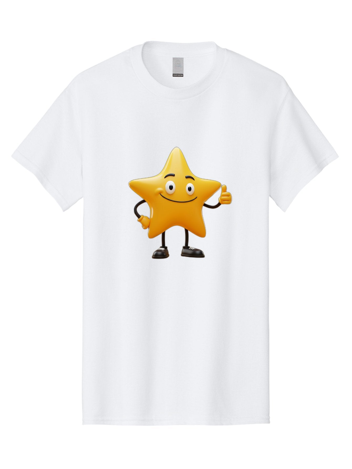 Star-Character-4 Men'S Graphic Tee, 100% Cotton, Comfortable Casual Summer Wear, Machine Washable, Smiling Star Character, Thumbs Up Gesture, Cartoon Style, Yellow Star, Funny Face, Animated Illustration, Friendly Demeanor, Positive Vibes, Bae780 5
