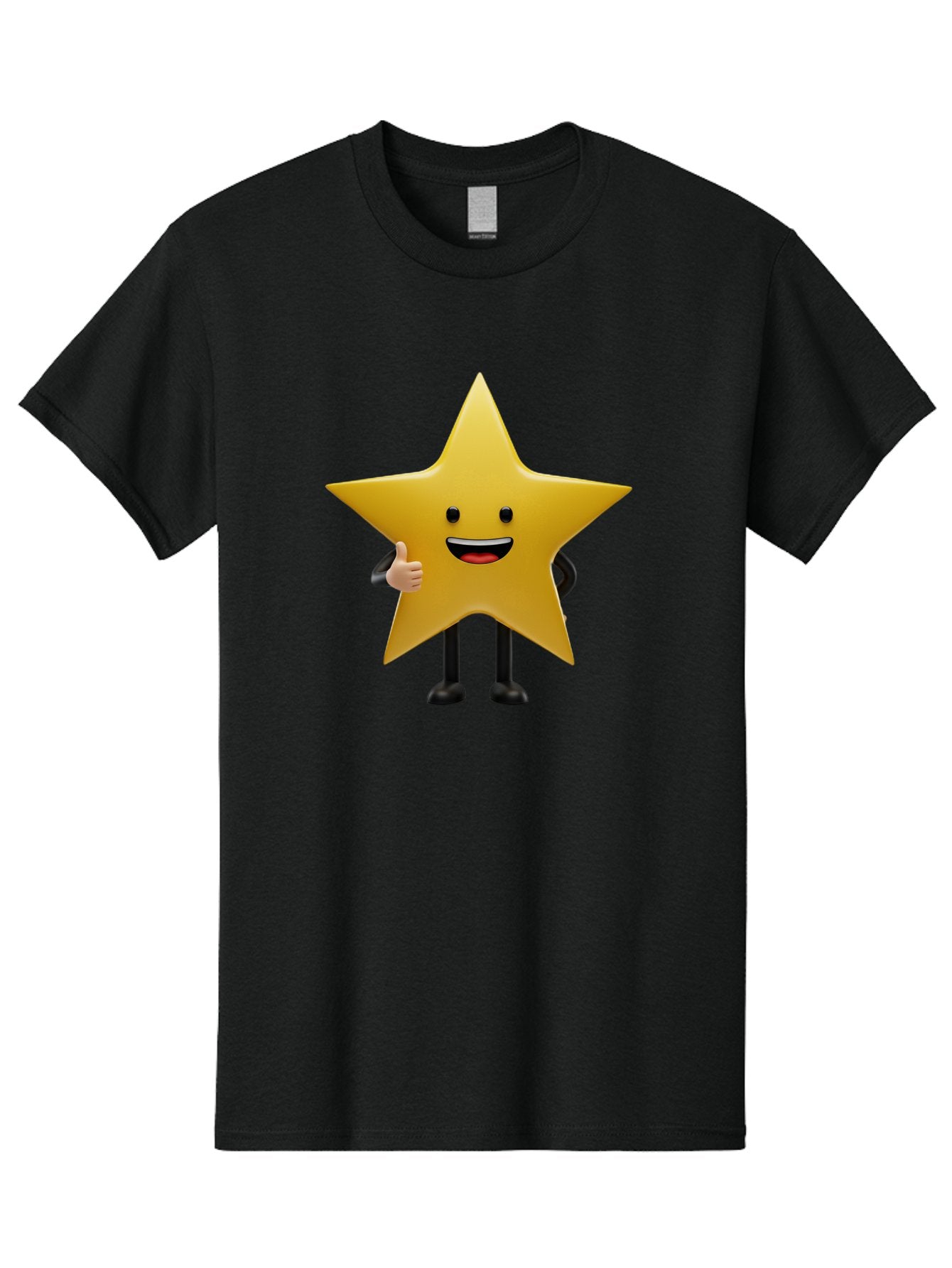 Star-Character-5 Men'S Graphic Tee, 100% Cotton, Comfortable Casual Summer Wear, Machine Washable, Smiling Star, Thumbs Up, Cartoon Character, Happy Face, Black Legs, Shiny Star, Friendly Gesture, Cheerful Mood, Animated Star, Positive Vibe Bae781 13