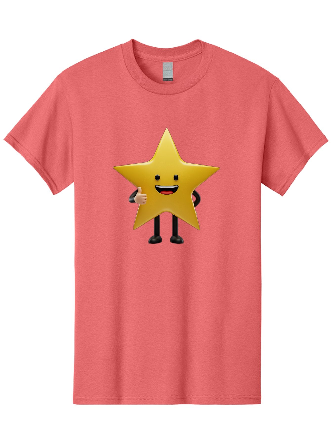 Star-Character-5 Men'S Graphic Tee, 100% Cotton, Comfortable Casual Summer Wear, Machine Washable, Smiling Star, Thumbs Up, Cartoon Character, Happy Face, Black Legs, Shiny Star, Friendly Gesture, Cheerful Mood, Animated Star, Positive Vibe Bae781