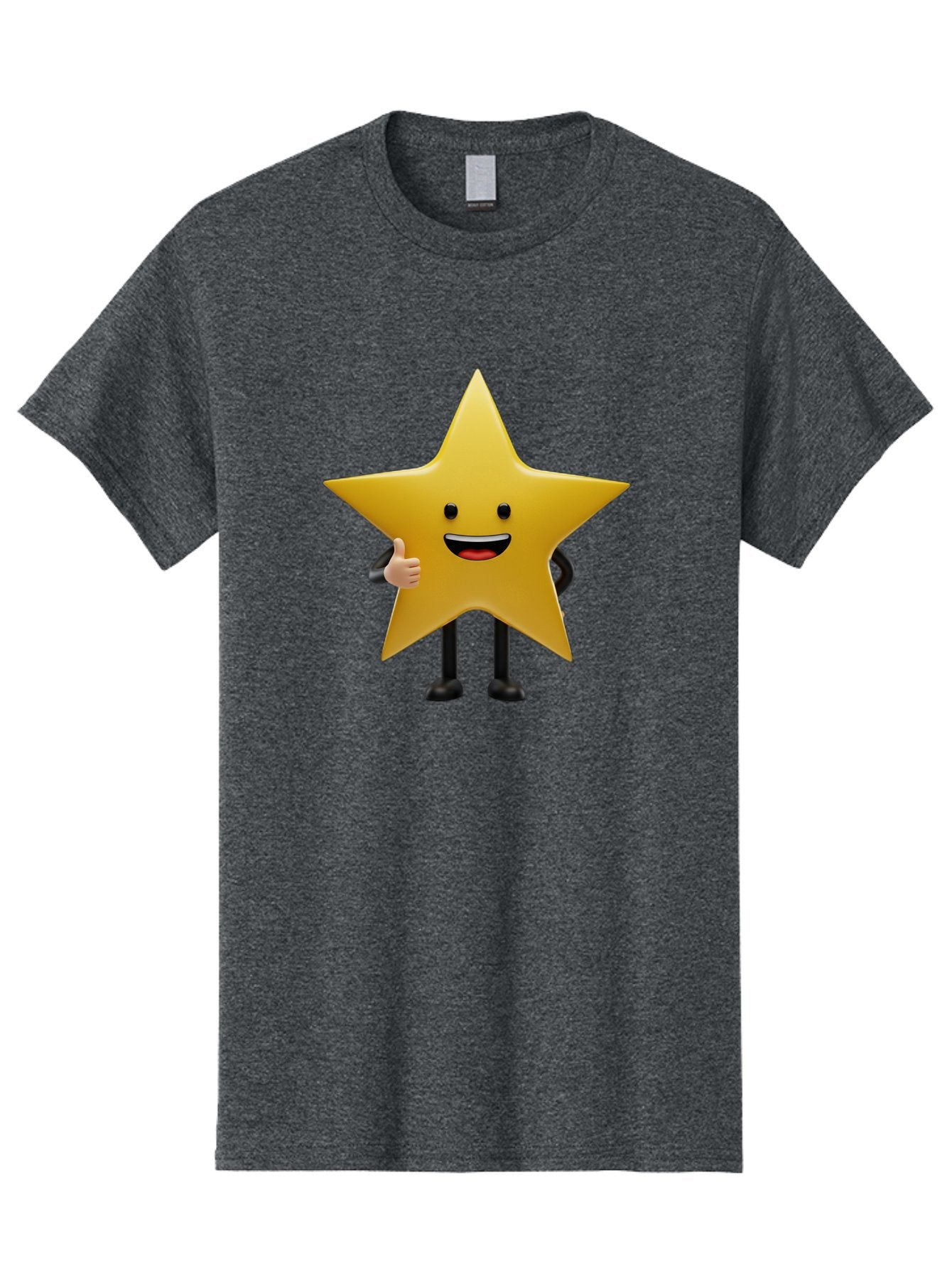 Star-Character-5 Men'S Graphic Tee, 100% Cotton, Comfortable Casual Summer Wear, Machine Washable, Smiling Star, Thumbs Up, Cartoon Character, Happy Face, Black Legs, Shiny Star, Friendly Gesture, Cheerful Mood, Animated Star, Positive Vibe Bae781 9
