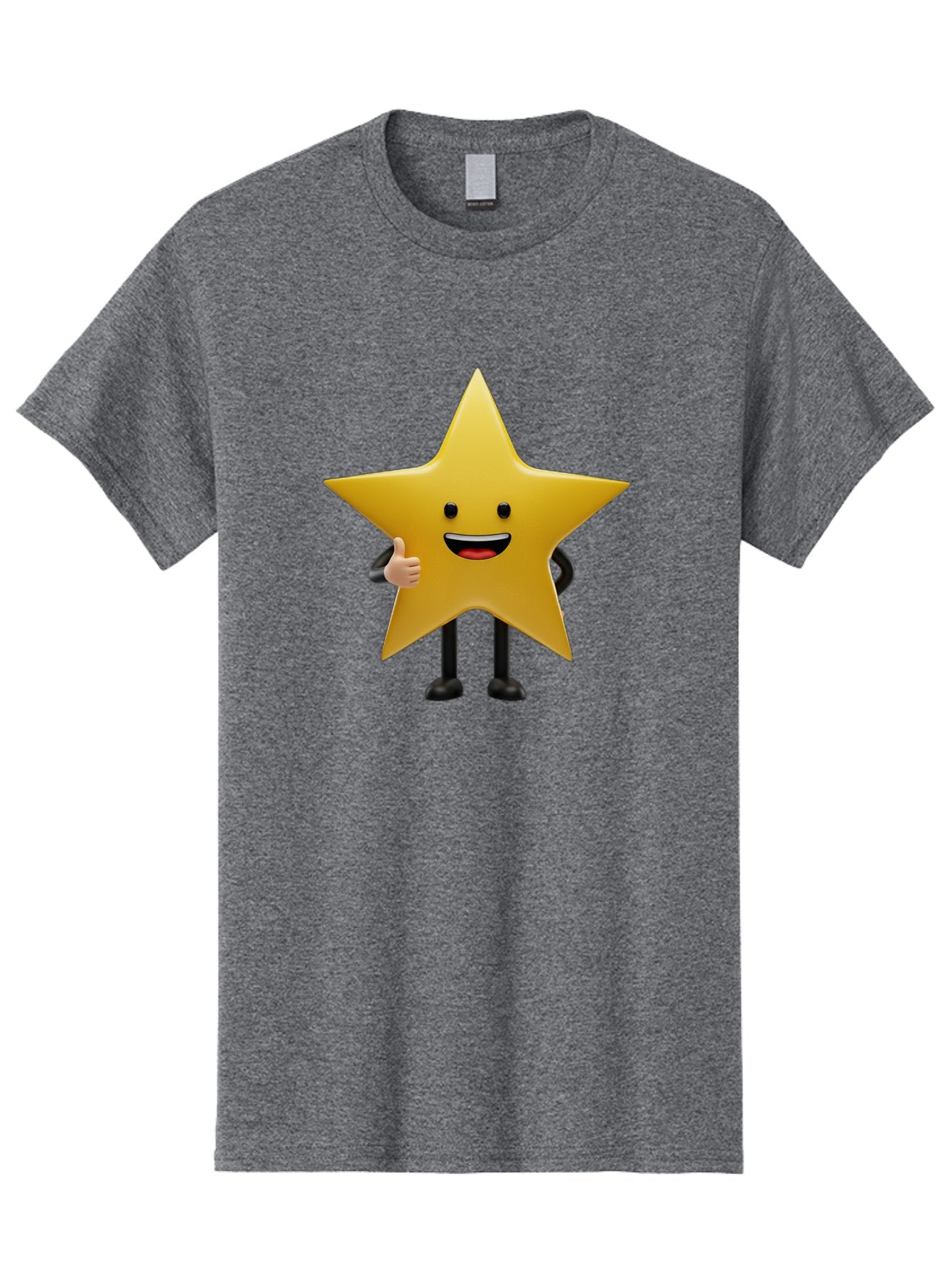 Star-Character-5 Men'S Graphic Tee, 100% Cotton, Comfortable Casual Summer Wear, Machine Washable, Smiling Star, Thumbs Up, Cartoon Character, Happy Face, Black Legs, Shiny Star, Friendly Gesture, Cheerful Mood, Animated Star, Positive Vibe Bae781 11