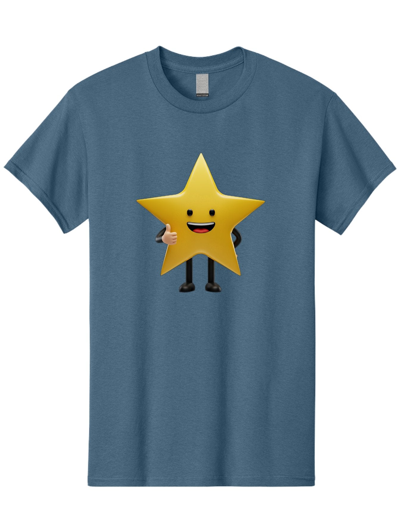 Star-Character-5 Men'S Graphic Tee, 100% Cotton, Comfortable Casual Summer Wear, Machine Washable, Smiling Star, Thumbs Up, Cartoon Character, Happy Face, Black Legs, Shiny Star, Friendly Gesture, Cheerful Mood, Animated Star, Positive Vibe Bae781 3