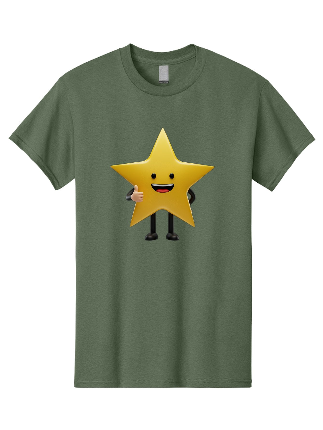 Star-Character-5 Men'S Graphic Tee, 100% Cotton, Comfortable Casual Summer Wear, Machine Washable, Smiling Star, Thumbs Up, Cartoon Character, Happy Face, Black Legs, Shiny Star, Friendly Gesture, Cheerful Mood, Animated Star, Positive Vibe Bae781 6
