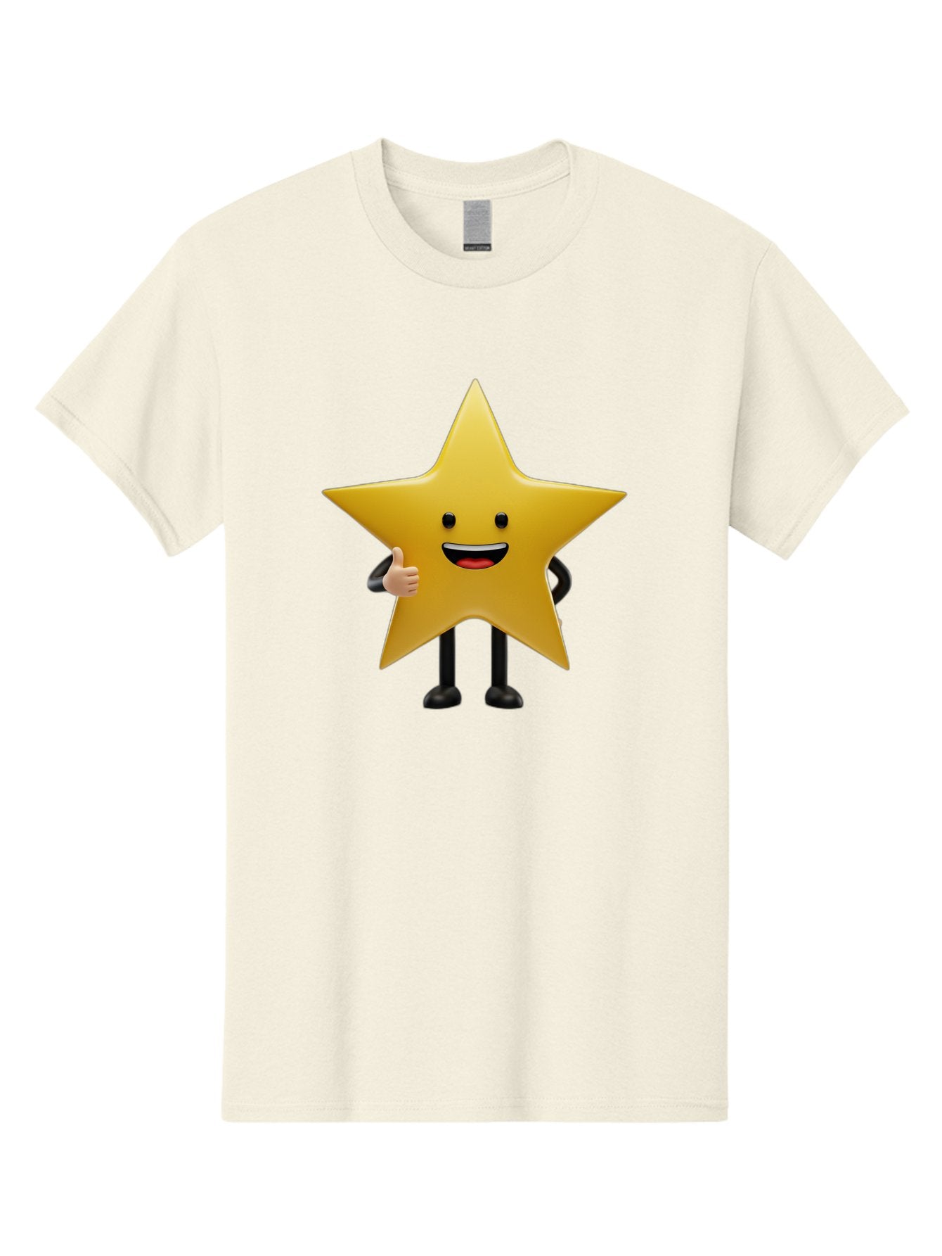 Star-Character-5 Men'S Graphic Tee, 100% Cotton, Comfortable Casual Summer Wear, Machine Washable, Smiling Star, Thumbs Up, Cartoon Character, Happy Face, Black Legs, Shiny Star, Friendly Gesture, Cheerful Mood, Animated Star, Positive Vibe Bae781 4