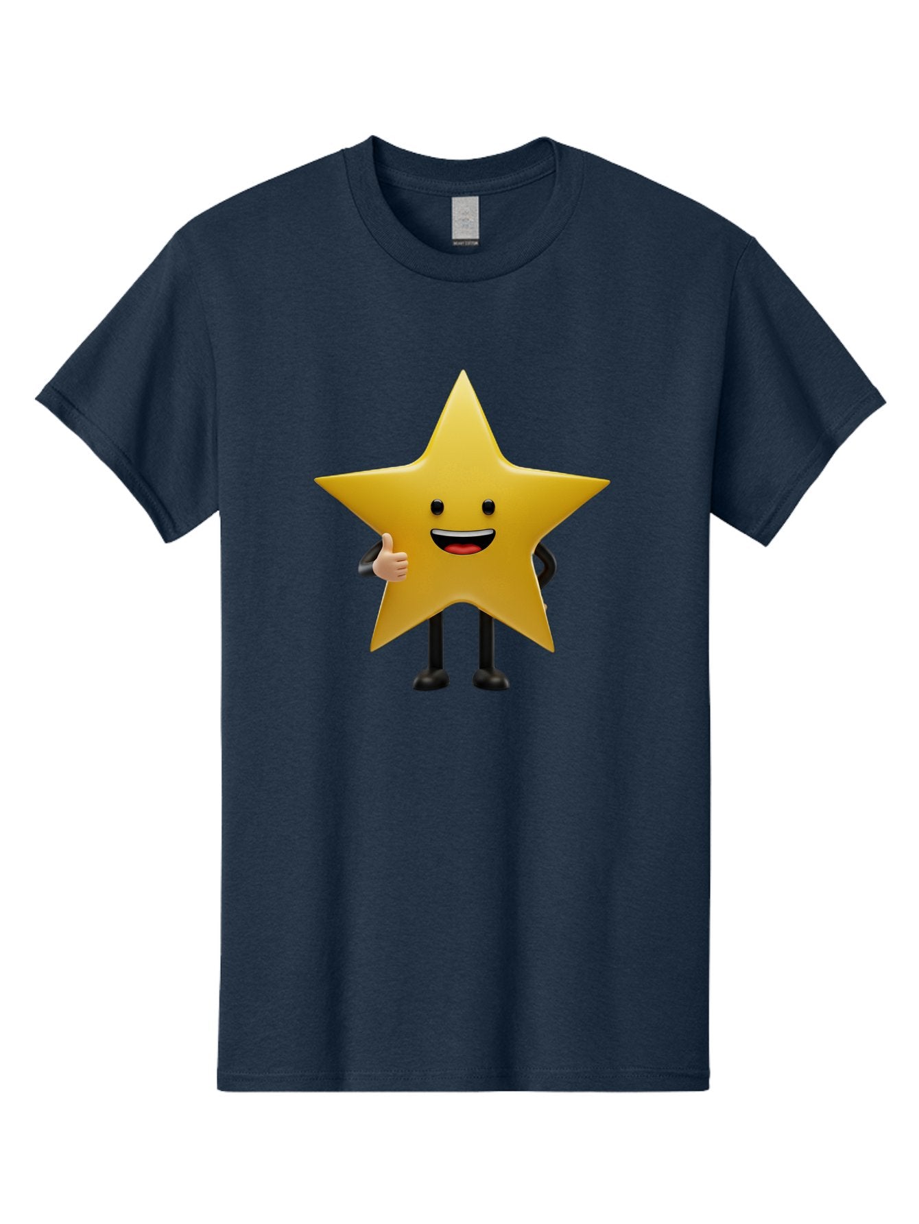 Star-Character-5 Men'S Graphic Tee, 100% Cotton, Comfortable Casual Summer Wear, Machine Washable, Smiling Star, Thumbs Up, Cartoon Character, Happy Face, Black Legs, Shiny Star, Friendly Gesture, Cheerful Mood, Animated Star, Positive Vibe Bae781 14