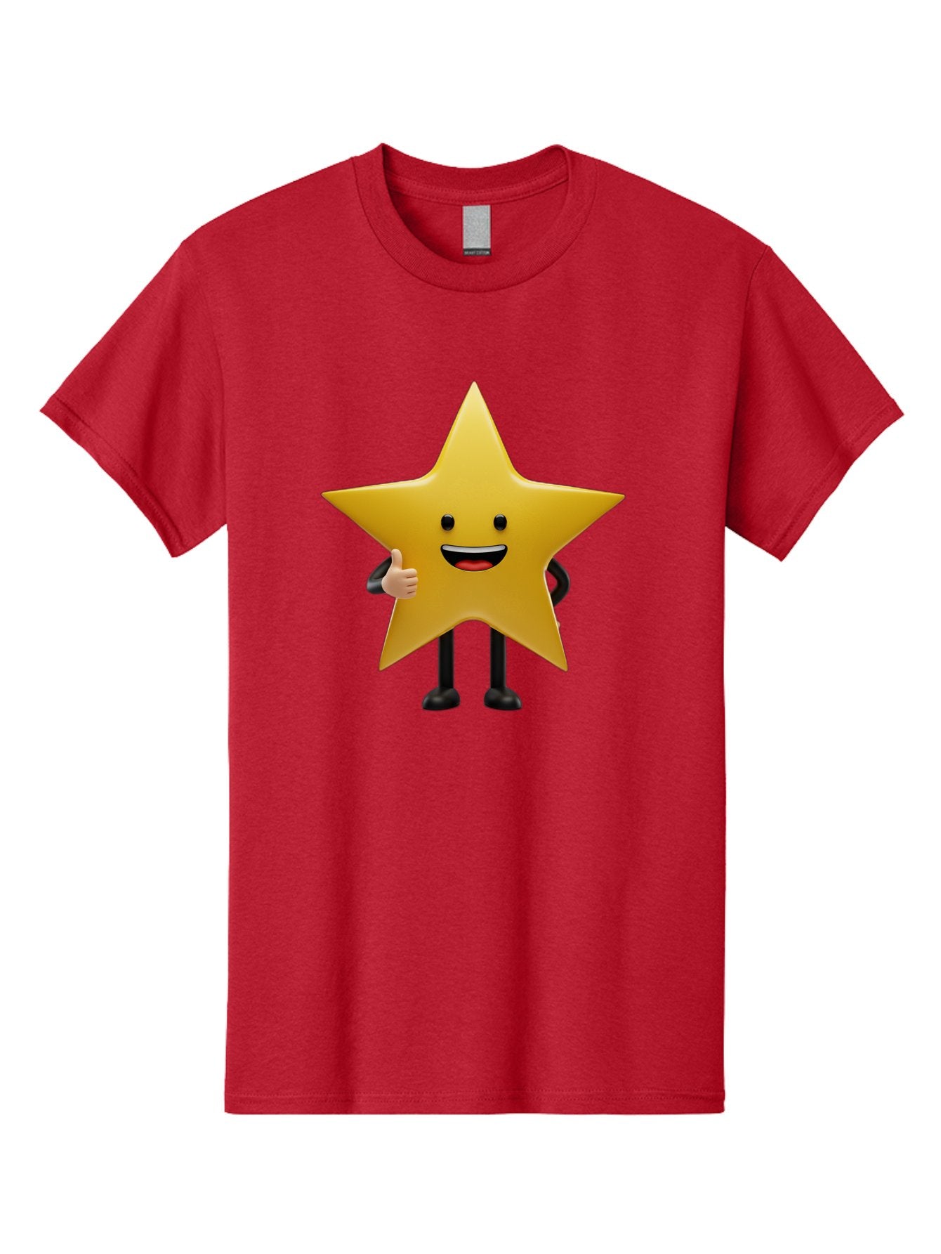 Star-Character-5 Men'S Graphic Tee, 100% Cotton, Comfortable Casual Summer Wear, Machine Washable, Smiling Star, Thumbs Up, Cartoon Character, Happy Face, Black Legs, Shiny Star, Friendly Gesture, Cheerful Mood, Animated Star, Positive Vibe Bae781 10