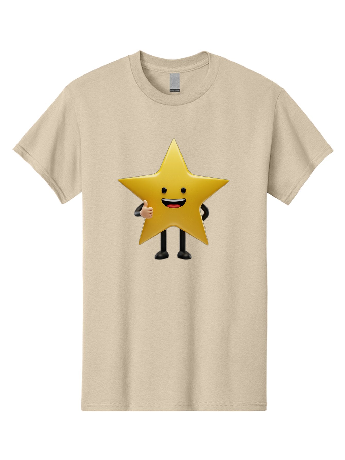 Star-Character-5 Men'S Graphic Tee, 100% Cotton, Comfortable Casual Summer Wear, Machine Washable, Smiling Star, Thumbs Up, Cartoon Character, Happy Face, Black Legs, Shiny Star, Friendly Gesture, Cheerful Mood, Animated Star, Positive Vibe Bae781 7