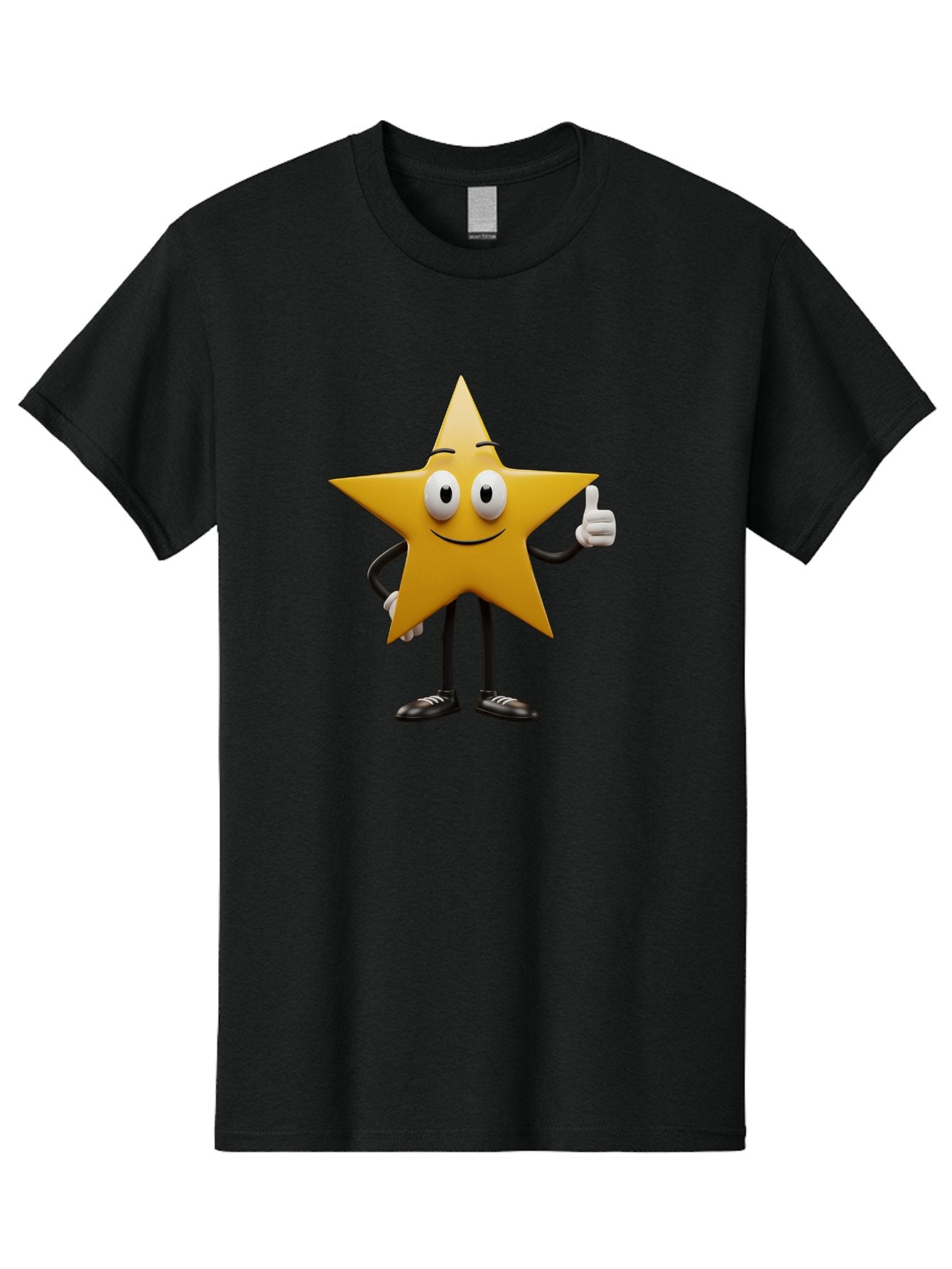 Star-Character-6 Men'S Graphic Tee, 100% Cotton, Comfortable Casual Summer Wear, Machine Washable, Smiling Star Character, Thumbs Up Gesture, Cartoon Style, Friendly Expression, Happy Mood, Positive Vibes, Yellow Star, Black Legs And Shoes, Bae782 7