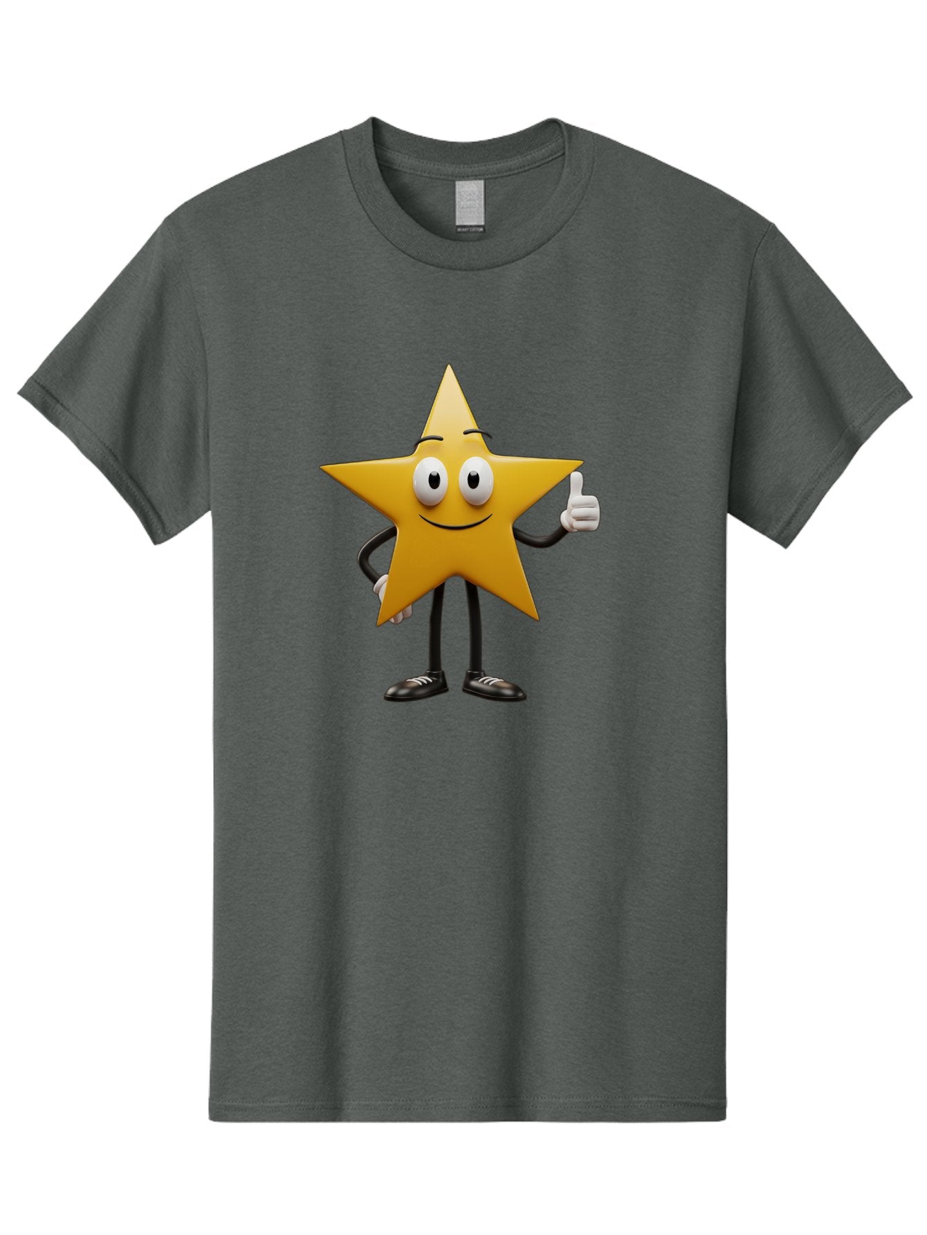 Star-Character-6 Men'S Graphic Tee, 100% Cotton, Comfortable Casual Summer Wear, Machine Washable, Smiling Star Character, Thumbs Up Gesture, Cartoon Style, Friendly Expression, Happy Mood, Positive Vibes, Yellow Star, Black Legs And Shoes, Bae782 4
