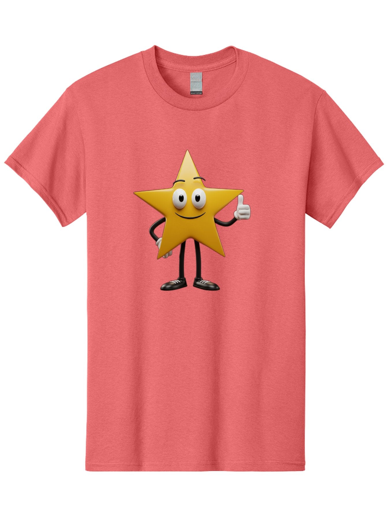 Star-Character-6 Men'S Graphic Tee, 100% Cotton, Comfortable Casual Summer Wear, Machine Washable, Smiling Star Character, Thumbs Up Gesture, Cartoon Style, Friendly Expression, Happy Mood, Positive Vibes, Yellow Star, Black Legs And Shoes, Bae782 12
