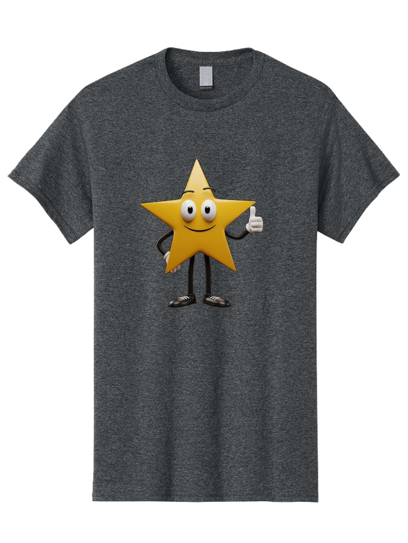 Star-Character-6 Men'S Graphic Tee, 100% Cotton, Comfortable Casual Summer Wear, Machine Washable, Smiling Star Character, Thumbs Up Gesture, Cartoon Style, Friendly Expression, Happy Mood, Positive Vibes, Yellow Star, Black Legs And Shoes, Bae782 5