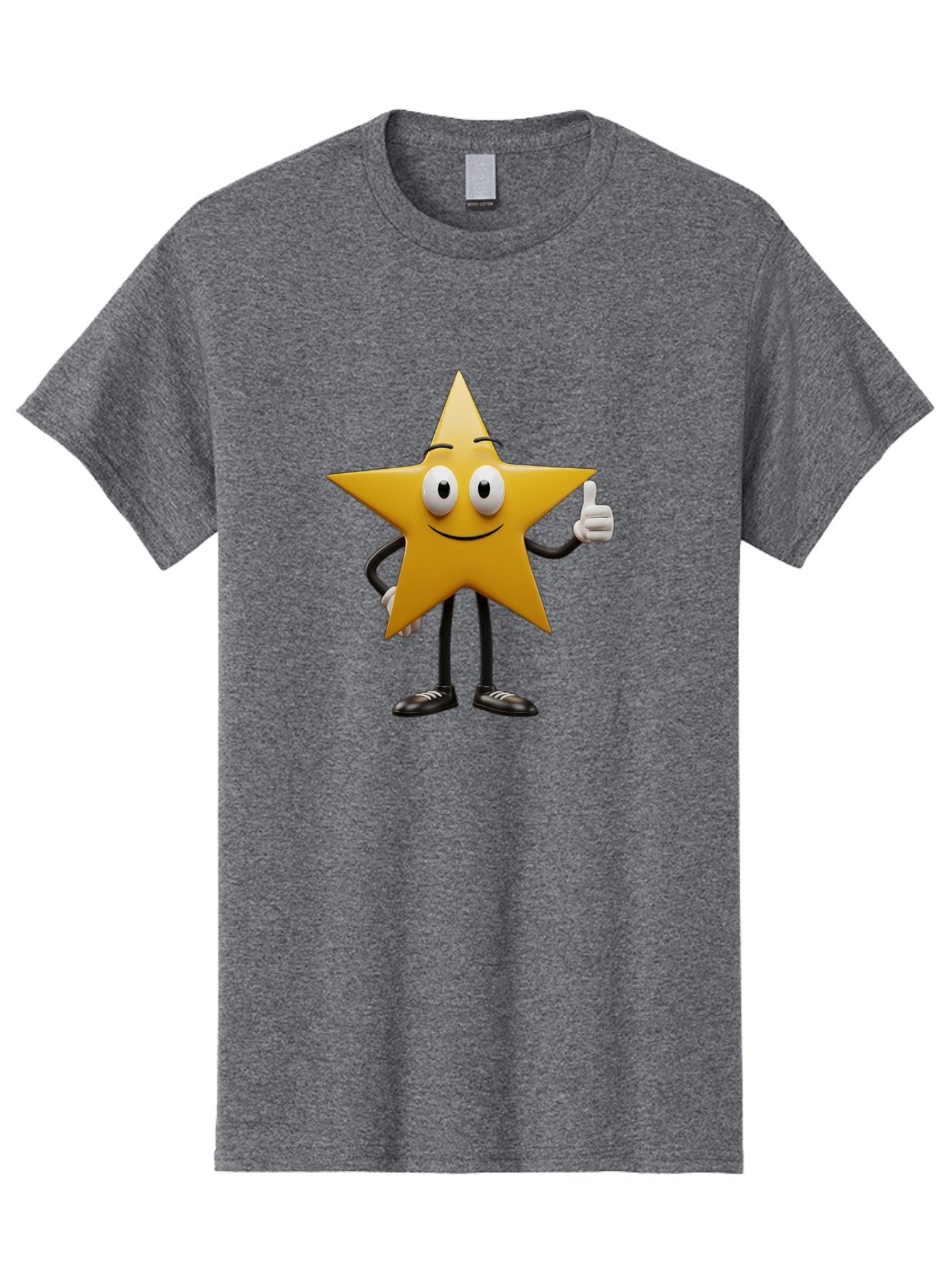 Star-Character-6 Men'S Graphic Tee, 100% Cotton, Comfortable Casual Summer Wear, Machine Washable, Smiling Star Character, Thumbs Up Gesture, Cartoon Style, Friendly Expression, Happy Mood, Positive Vibes, Yellow Star, Black Legs And Shoes, Bae782 3