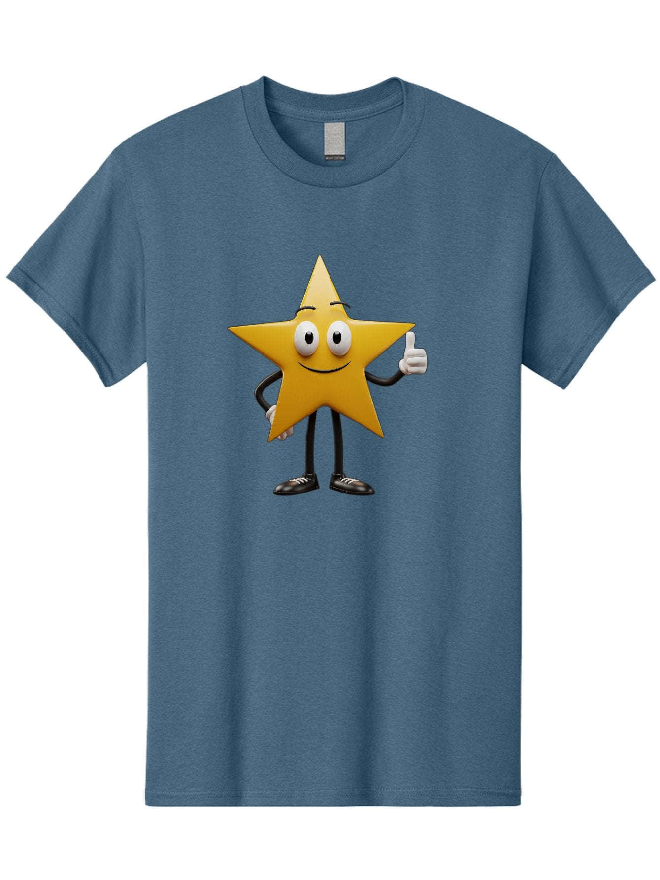 Star-Character-6 Men'S Graphic Tee, 100% Cotton, Comfortable Casual Summer Wear, Machine Washable, Smiling Star Character, Thumbs Up Gesture, Cartoon Style, Friendly Expression, Happy Mood, Positive Vibes, Yellow Star, Black Legs And Shoes, Bae782 6