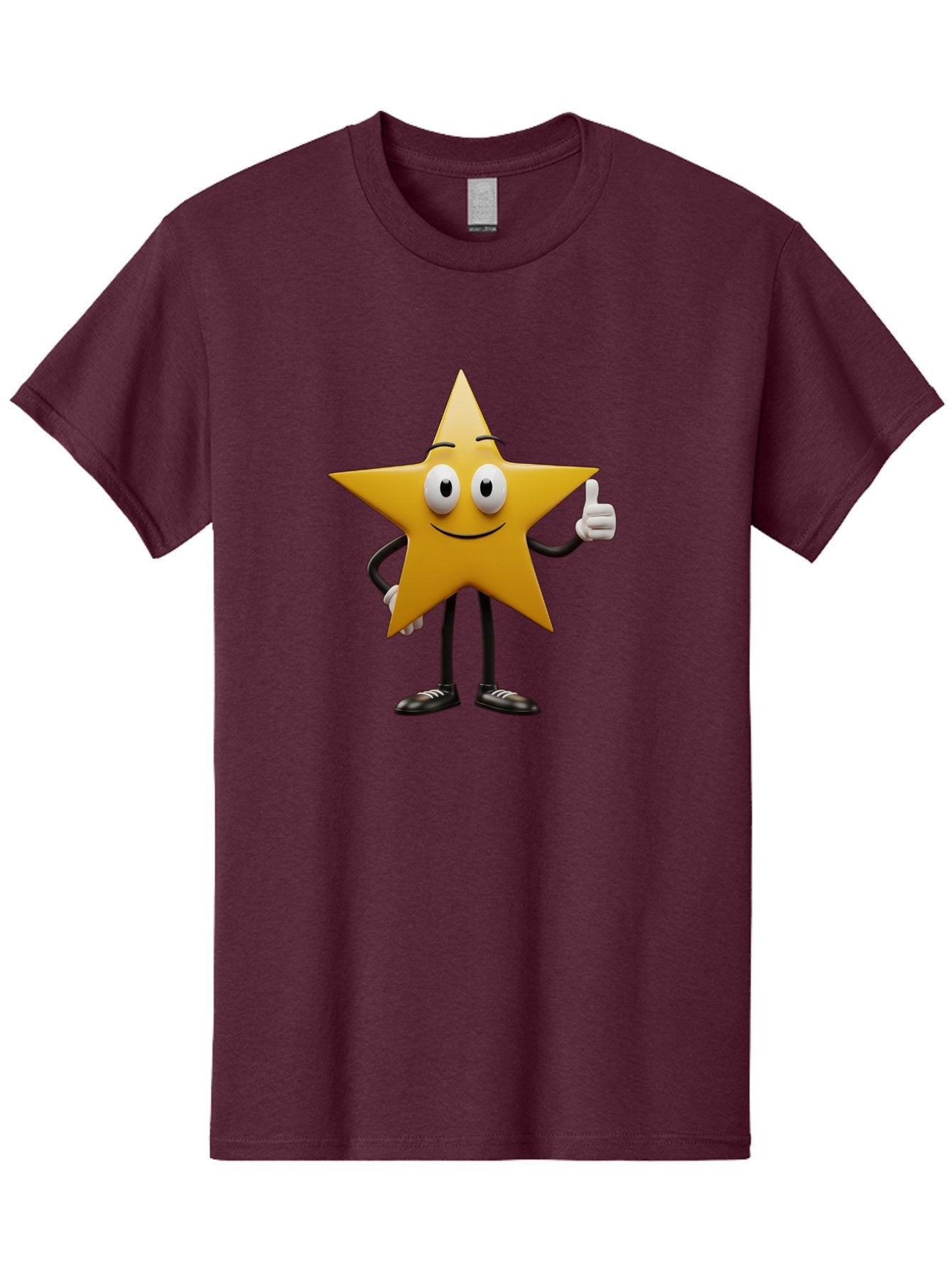 Star-Character-6 Men'S Graphic Tee, 100% Cotton, Comfortable Casual Summer Wear, Machine Washable, Smiling Star Character, Thumbs Up Gesture, Cartoon Style, Friendly Expression, Happy Mood, Positive Vibes, Yellow Star, Black Legs And Shoes, Bae782 10