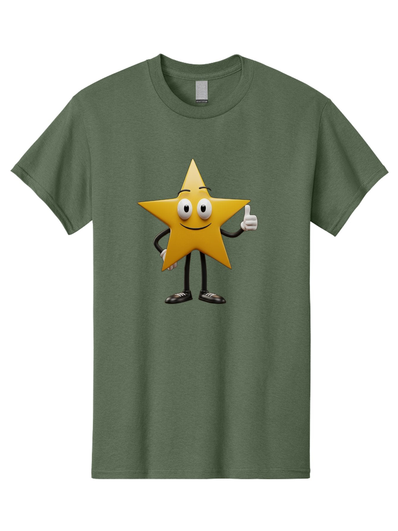 Star-Character-6 Men'S Graphic Tee, 100% Cotton, Comfortable Casual Summer Wear, Machine Washable, Smiling Star Character, Thumbs Up Gesture, Cartoon Style, Friendly Expression, Happy Mood, Positive Vibes, Yellow Star, Black Legs And Shoes, Bae782 9