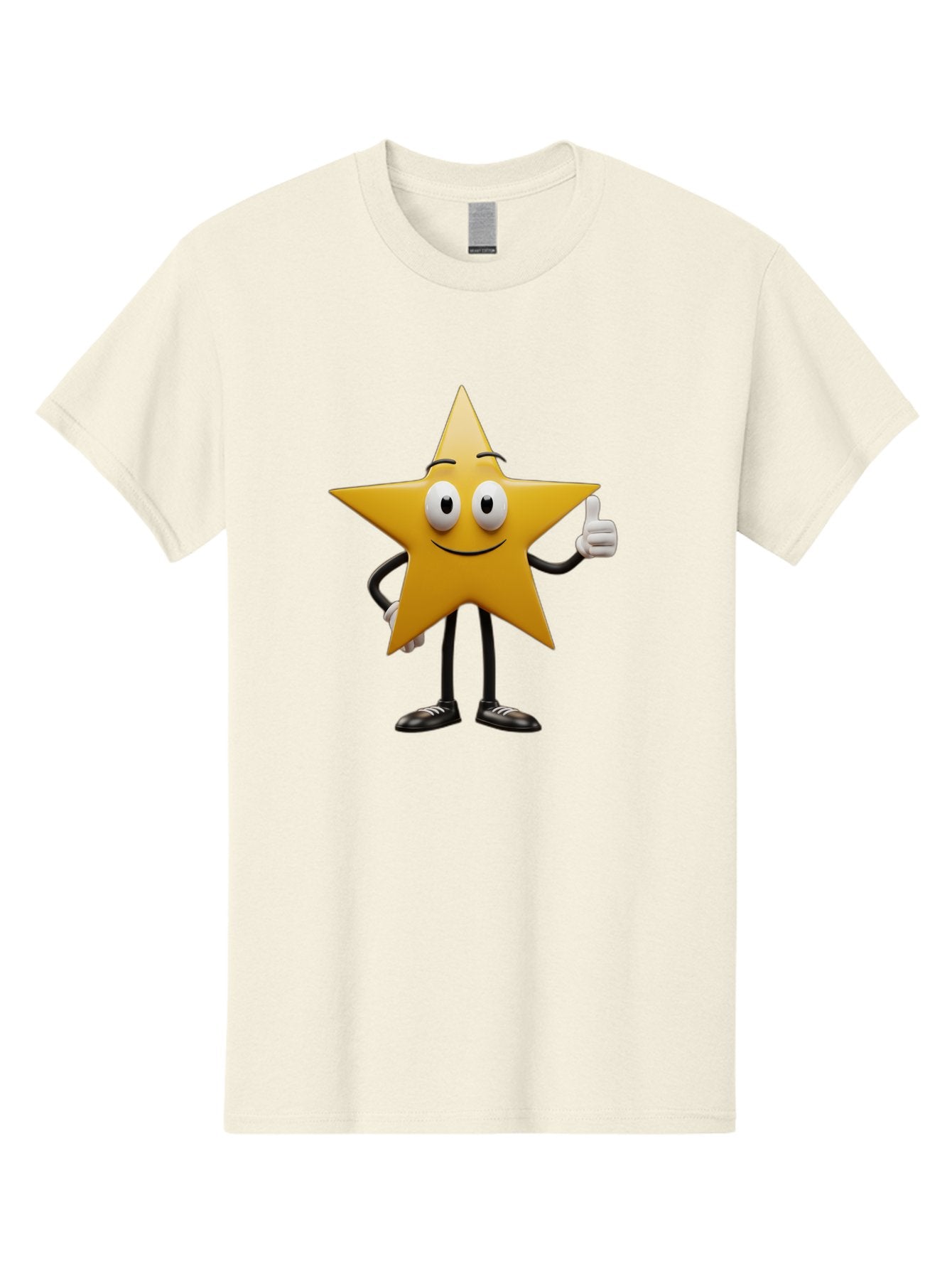 Star-Character-6 Men'S Graphic Tee, 100% Cotton, Comfortable Casual Summer Wear, Machine Washable, Smiling Star Character, Thumbs Up Gesture, Cartoon Style, Friendly Expression, Happy Mood, Positive Vibes, Yellow Star, Black Legs And Shoes, Bae782