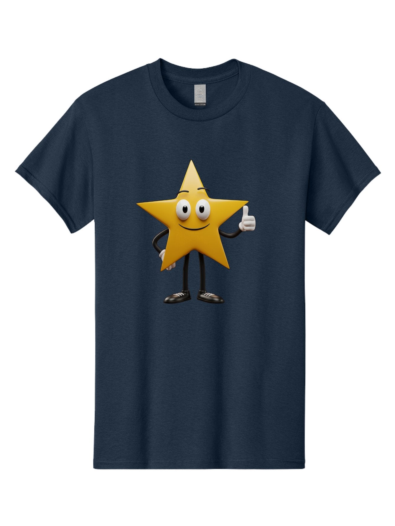 Star-Character-6 Men'S Graphic Tee, 100% Cotton, Comfortable Casual Summer Wear, Machine Washable, Smiling Star Character, Thumbs Up Gesture, Cartoon Style, Friendly Expression, Happy Mood, Positive Vibes, Yellow Star, Black Legs And Shoes, Bae782 13