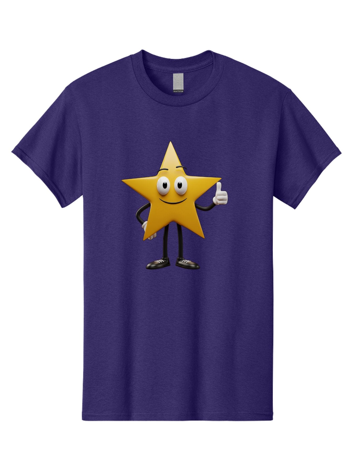 Star-Character-6 Men'S Graphic Tee, 100% Cotton, Comfortable Casual Summer Wear, Machine Washable, Smiling Star Character, Thumbs Up Gesture, Cartoon Style, Friendly Expression, Happy Mood, Positive Vibes, Yellow Star, Black Legs And Shoes, Bae782 11