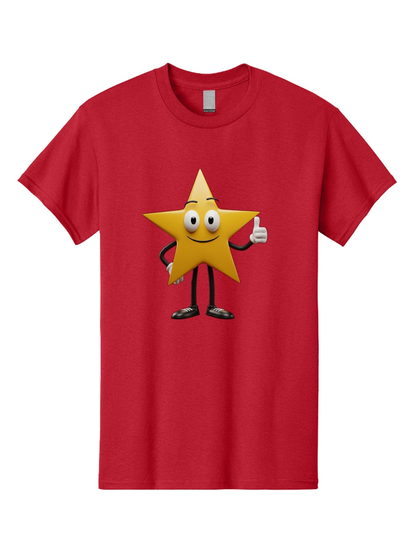 Star-Character-6 Men'S Graphic Tee, 100% Cotton, Comfortable Casual Summer Wear, Machine Washable, Smiling Star Character, Thumbs Up Gesture, Cartoon Style, Friendly Expression, Happy Mood, Positive Vibes, Yellow Star, Black Legs And Shoes, Bae782 14