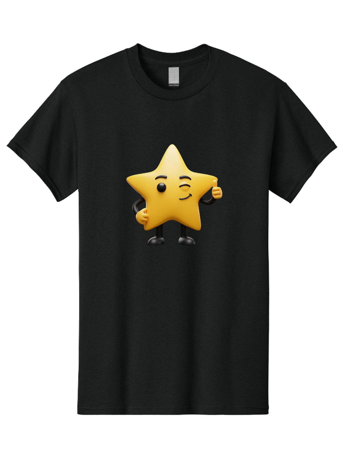 Star-Character-7 Men'S Graphic Tee, 100% Cotton, Comfortable Casual Summer Wear, Machine Washable, Happy Star, Cartoon Character, Smiley Face, Thumbs Up, Cheerful Personality, Animated Figure, Shiny Star, Positive Vibes, Friendly Emoji, Bae783