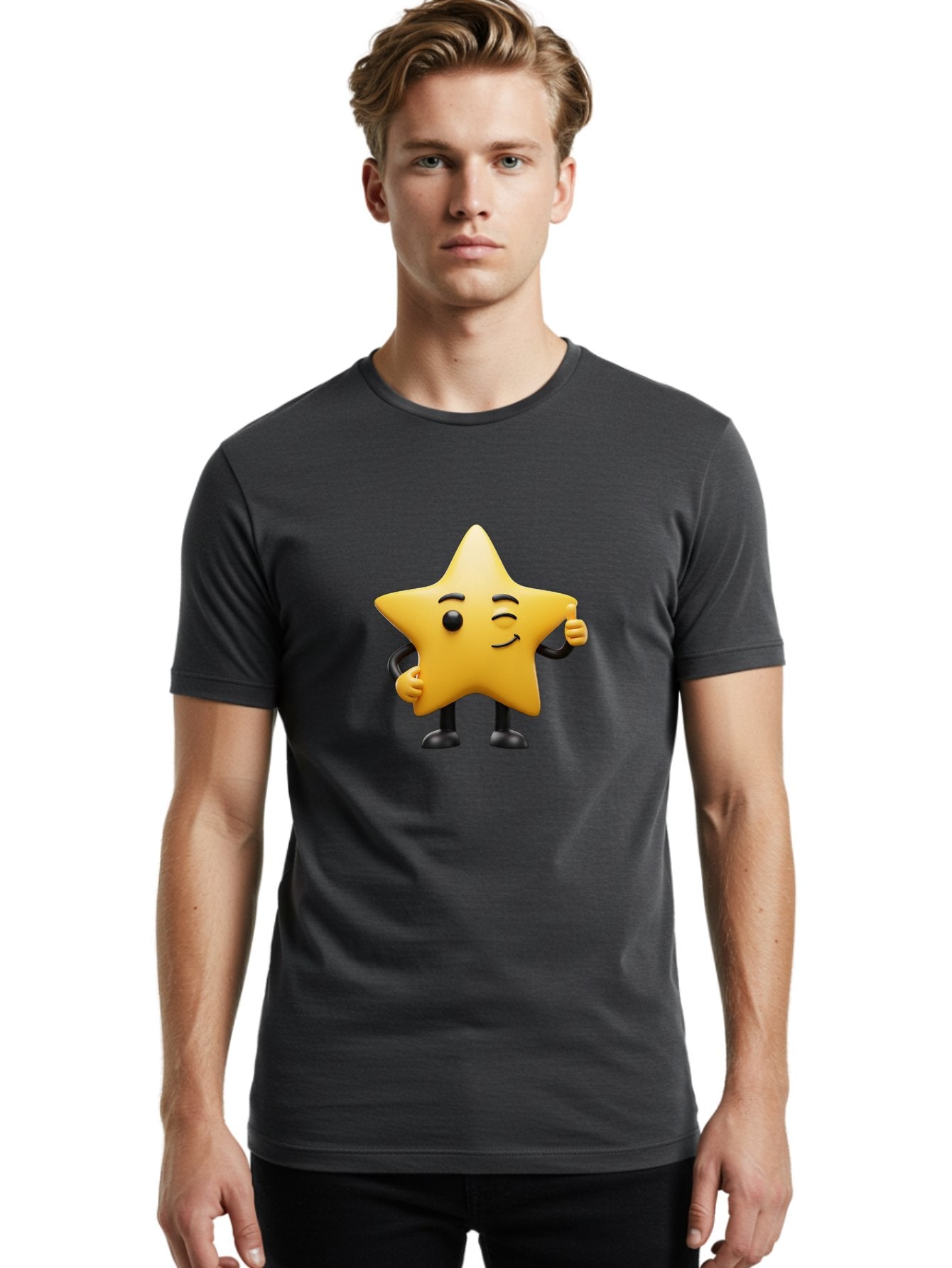 Star-Character-7 Men'S Graphic Tee, 100% Cotton, Comfortable Casual Summer Wear, Machine Washable, Happy Star, Cartoon Character, Smiley Face, Thumbs Up, Cheerful Personality, Animated Figure, Shiny Star, Positive Vibes, Friendly Emoji, Bae783 30