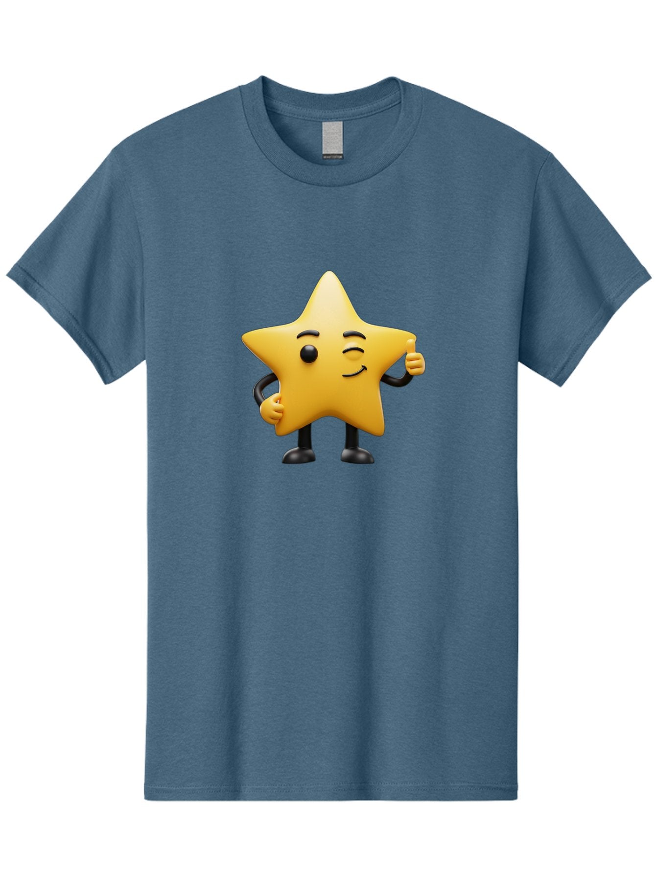 Star-Character-7 Men'S Graphic Tee, 100% Cotton, Comfortable Casual Summer Wear, Machine Washable, Happy Star, Cartoon Character, Smiley Face, Thumbs Up, Cheerful Personality, Animated Figure, Shiny Star, Positive Vibes, Friendly Emoji, Bae783 4
