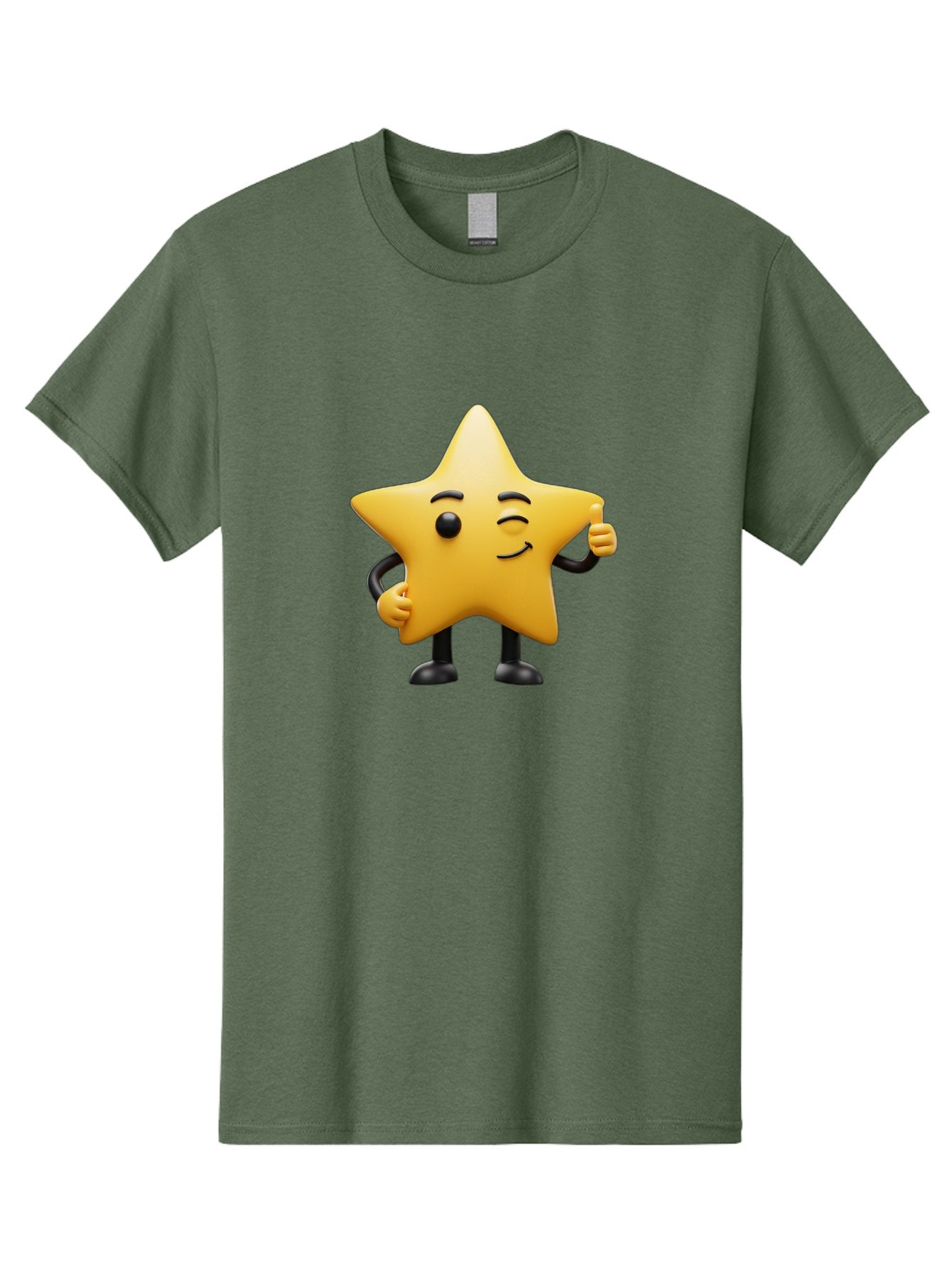Star-Character-7 Men'S Graphic Tee, 100% Cotton, Comfortable Casual Summer Wear, Machine Washable, Happy Star, Cartoon Character, Smiley Face, Thumbs Up, Cheerful Personality, Animated Figure, Shiny Star, Positive Vibes, Friendly Emoji, Bae783 3