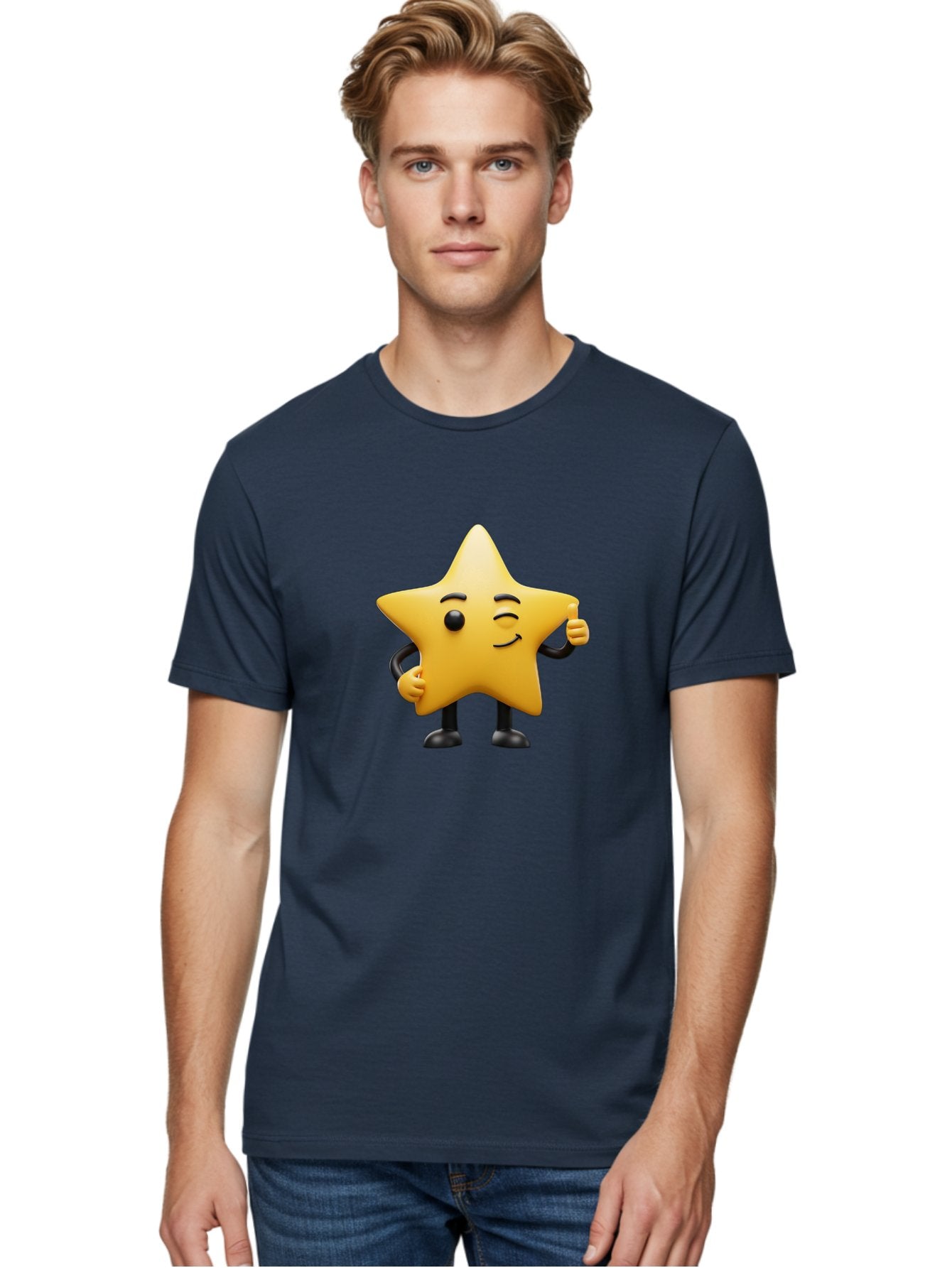Star-Character-7 Men'S Graphic Tee, 100% Cotton, Comfortable Casual Summer Wear, Machine Washable, Happy Star, Cartoon Character, Smiley Face, Thumbs Up, Cheerful Personality, Animated Figure, Shiny Star, Positive Vibes, Friendly Emoji, Bae783 20