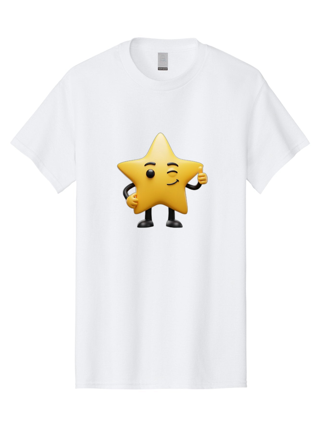 Star-Character-7 Men'S Graphic Tee, 100% Cotton, Comfortable Casual Summer Wear, Machine Washable, Happy Star, Cartoon Character, Smiley Face, Thumbs Up, Cheerful Personality, Animated Figure, Shiny Star, Positive Vibes, Friendly Emoji, Bae783 6