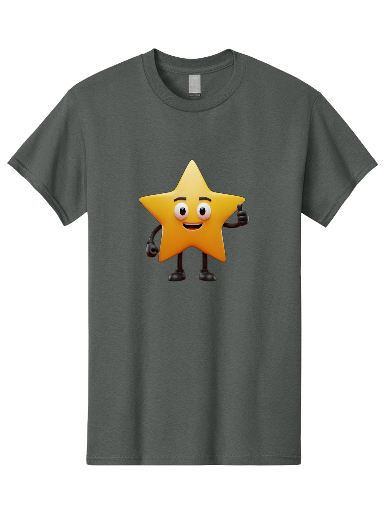 Star-Character Men'S Graphic Tee, 100% Cotton, Comfortable Casual Summer Wear, Machine Washable, Cartoon Star, Yellow Star, Smiling Face, Thumbs Up, Positive Attitude, Friendly Character, Animated Graphic, Happy Star, Star Character, Bae784 14