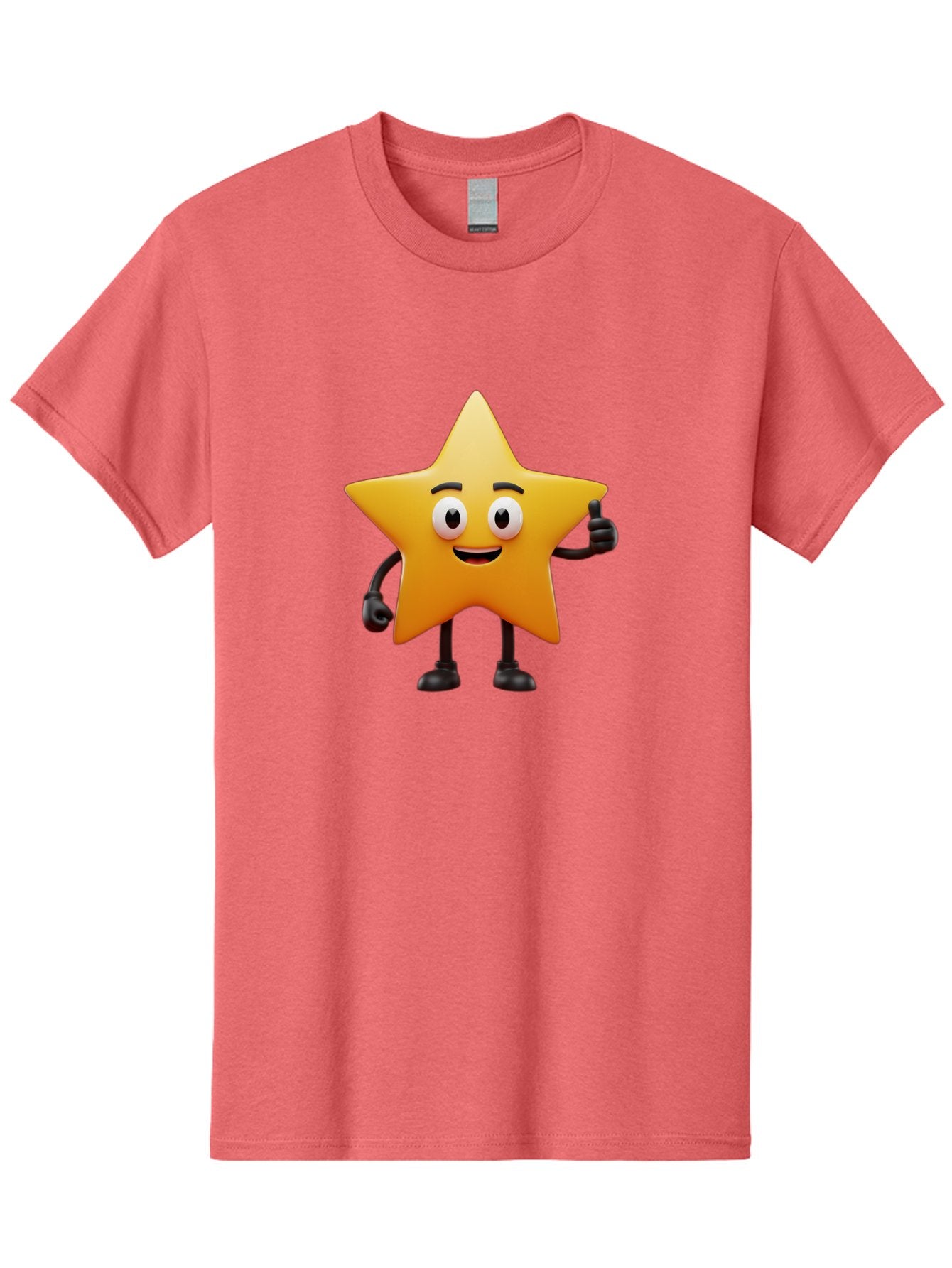 Star-Character Men'S Graphic Tee, 100% Cotton, Comfortable Casual Summer Wear, Machine Washable, Cartoon Star, Yellow Star, Smiling Face, Thumbs Up, Positive Attitude, Friendly Character, Animated Graphic, Happy Star, Star Character, Bae784 6