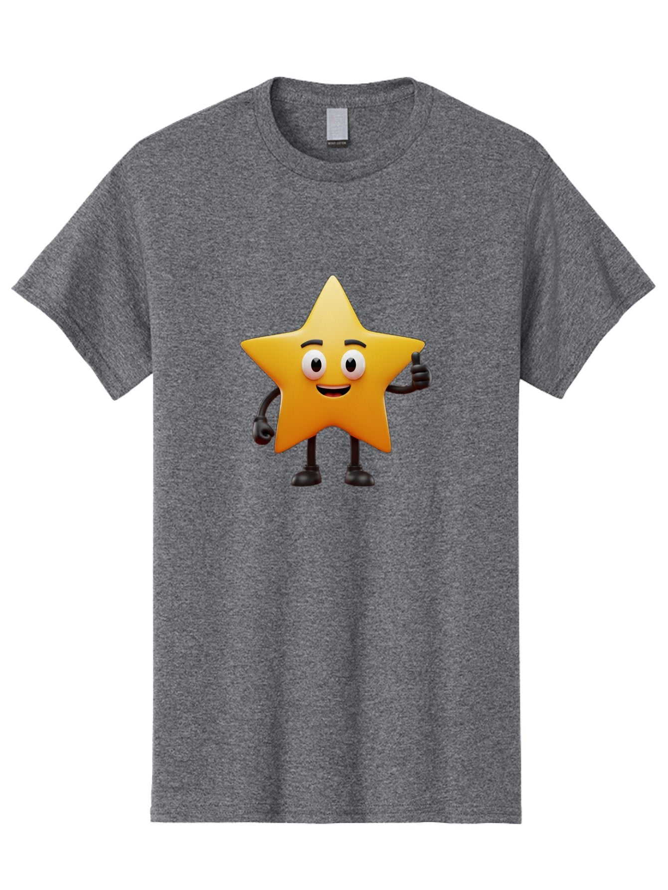 Star-Character Men'S Graphic Tee, 100% Cotton, Comfortable Casual Summer Wear, Machine Washable, Cartoon Star, Yellow Star, Smiling Face, Thumbs Up, Positive Attitude, Friendly Character, Animated Graphic, Happy Star, Star Character, Bae784 3