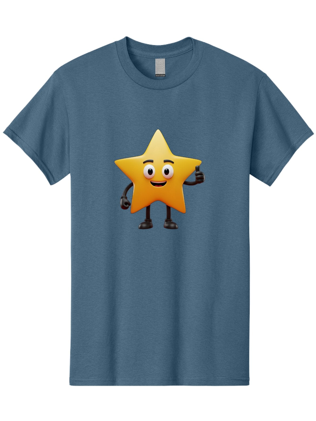 Star-Character Men'S Graphic Tee, 100% Cotton, Comfortable Casual Summer Wear, Machine Washable, Cartoon Star, Yellow Star, Smiling Face, Thumbs Up, Positive Attitude, Friendly Character, Animated Graphic, Happy Star, Star Character, Bae784