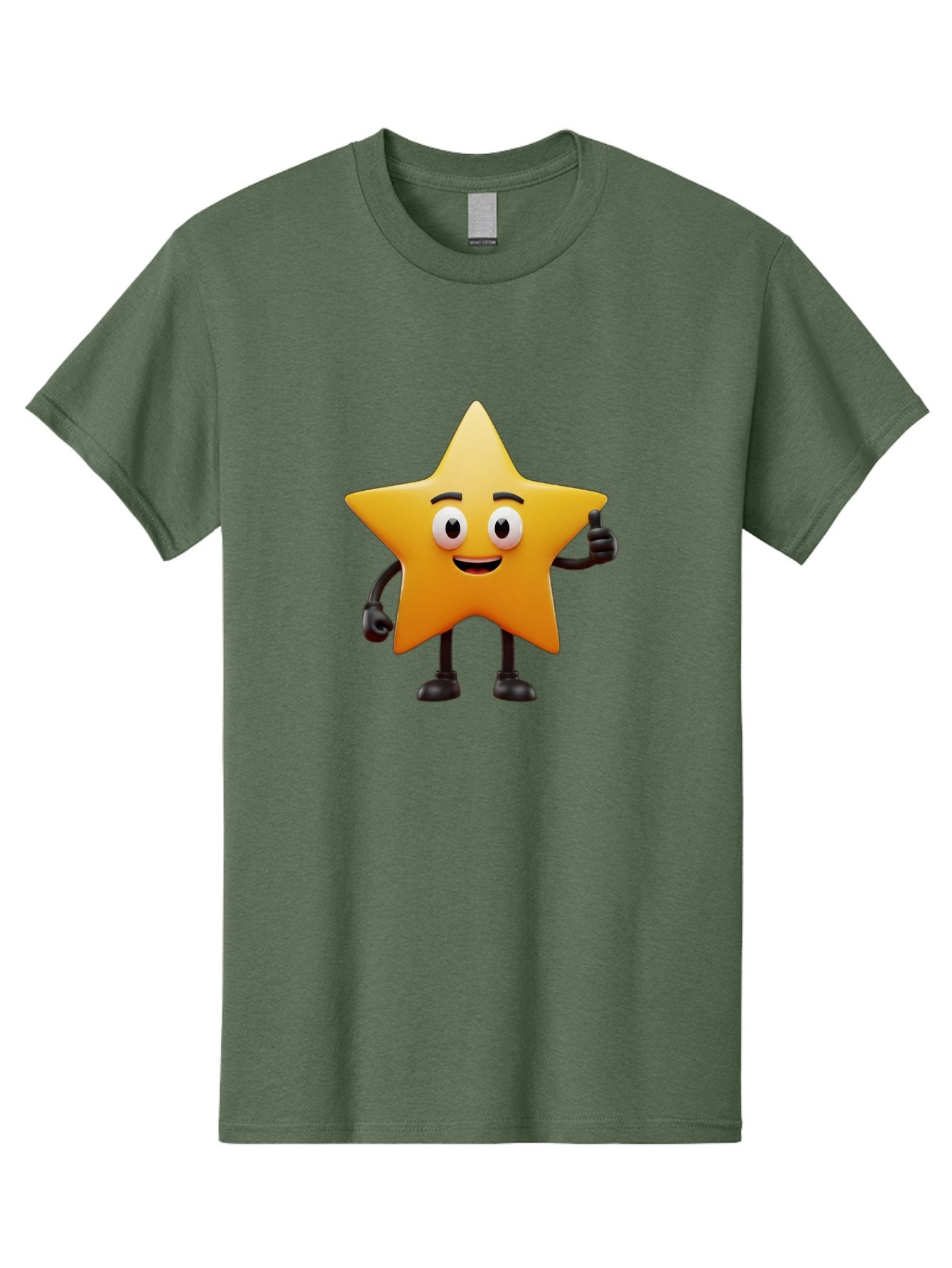 Star-Character Men'S Graphic Tee, 100% Cotton, Comfortable Casual Summer Wear, Machine Washable, Cartoon Star, Yellow Star, Smiling Face, Thumbs Up, Positive Attitude, Friendly Character, Animated Graphic, Happy Star, Star Character, Bae784 11