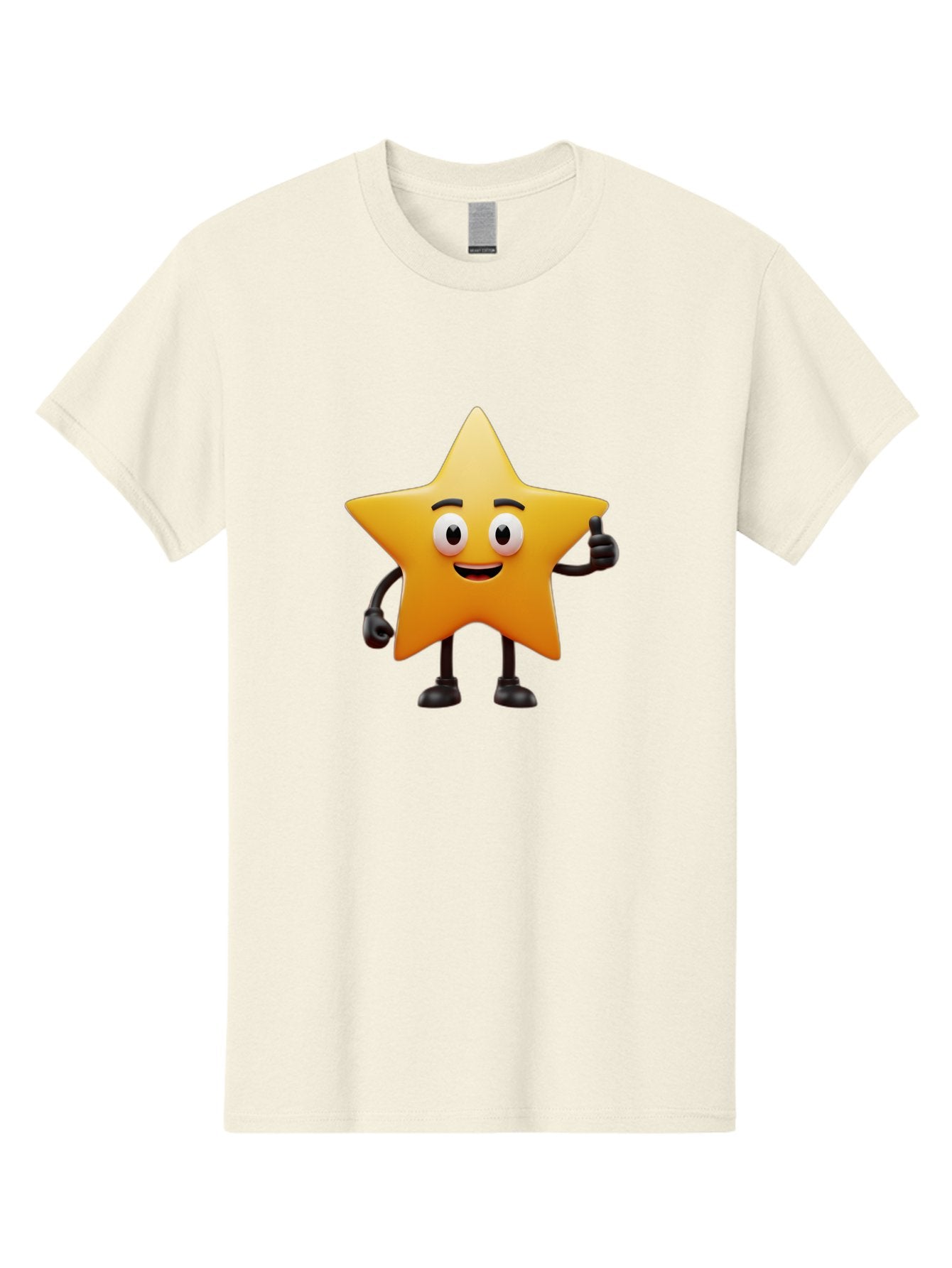 Star-Character Men'S Graphic Tee, 100% Cotton, Comfortable Casual Summer Wear, Machine Washable, Cartoon Star, Yellow Star, Smiling Face, Thumbs Up, Positive Attitude, Friendly Character, Animated Graphic, Happy Star, Star Character, Bae784 10