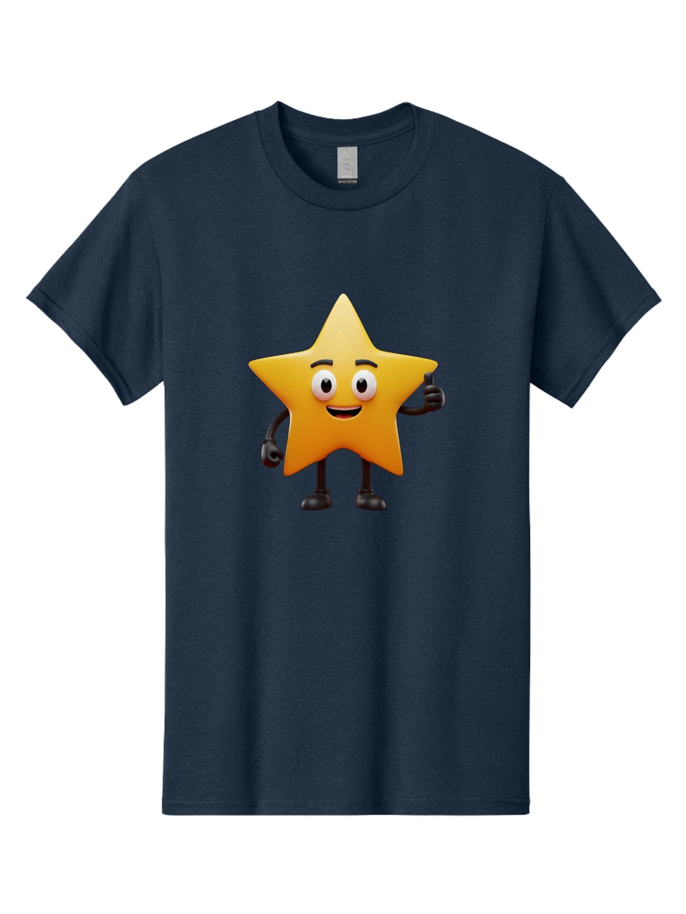 Star-Character Men'S Graphic Tee, 100% Cotton, Comfortable Casual Summer Wear, Machine Washable, Cartoon Star, Yellow Star, Smiling Face, Thumbs Up, Positive Attitude, Friendly Character, Animated Graphic, Happy Star, Star Character, Bae784