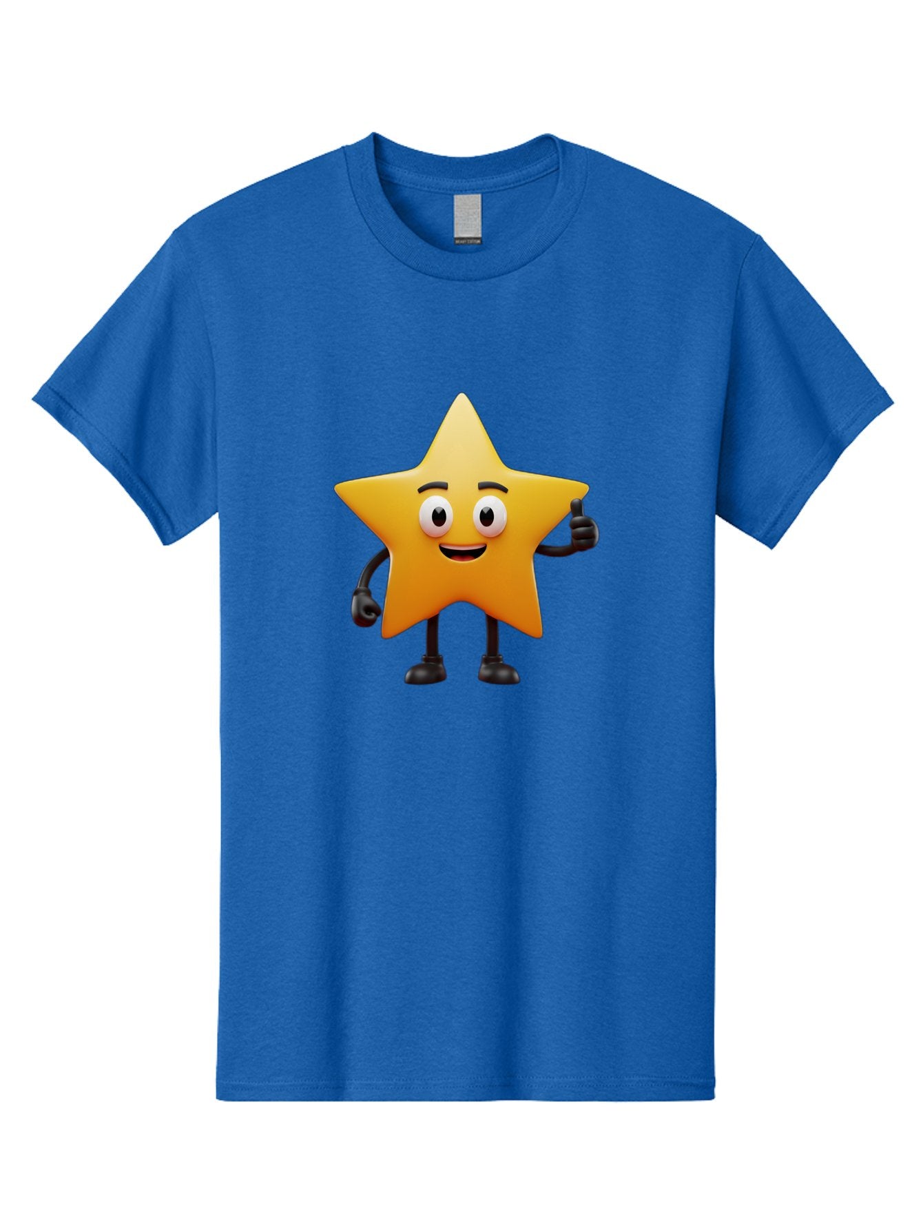 Star-Character Men'S Graphic Tee, 100% Cotton, Comfortable Casual Summer Wear, Machine Washable, Cartoon Star, Yellow Star, Smiling Face, Thumbs Up, Positive Attitude, Friendly Character, Animated Graphic, Happy Star, Star Character, Bae784 12